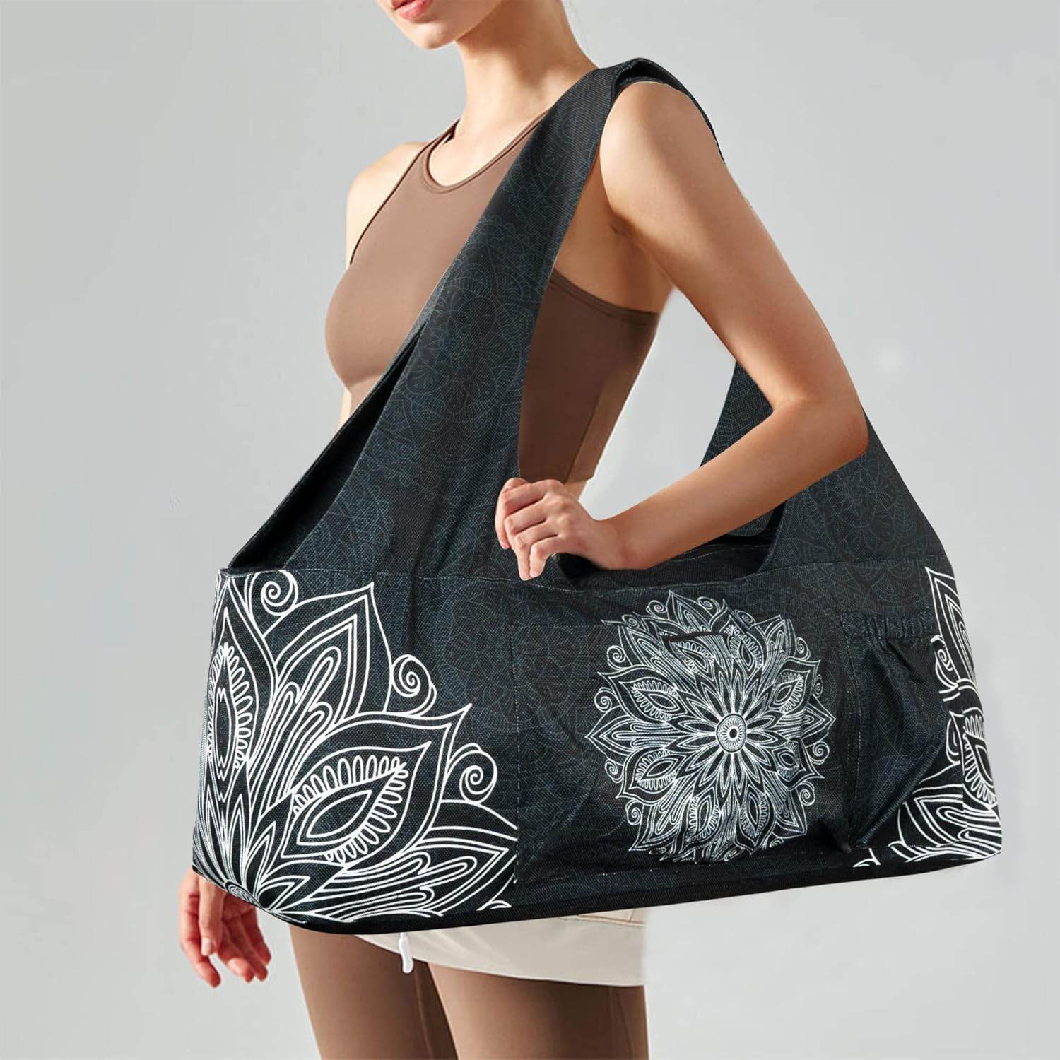 Yoga Mat Bag - Large Yoga Bag with Yoga Mat Strap, Zipper and Pockets - Yoga Bags and Carriers Fits All Your Stuff - Personalized Yoga Mat Bags for Women Fits Most Size Mats - zenfulharmony.com