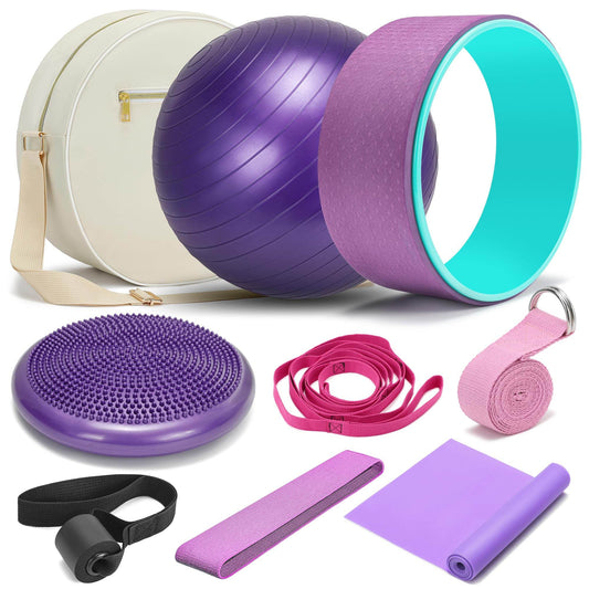 HNCTINNO Yoga Wheel Set, Yoga Wheel For Back Pain & Stretching, Yoga Blocks 2 Pack With Strap, Deep Tissue Relief Massage Back Foam Roller Wheel Cracker, Exercise Balls Physical Therapy, Yoga Ball - zenfulharmony.com