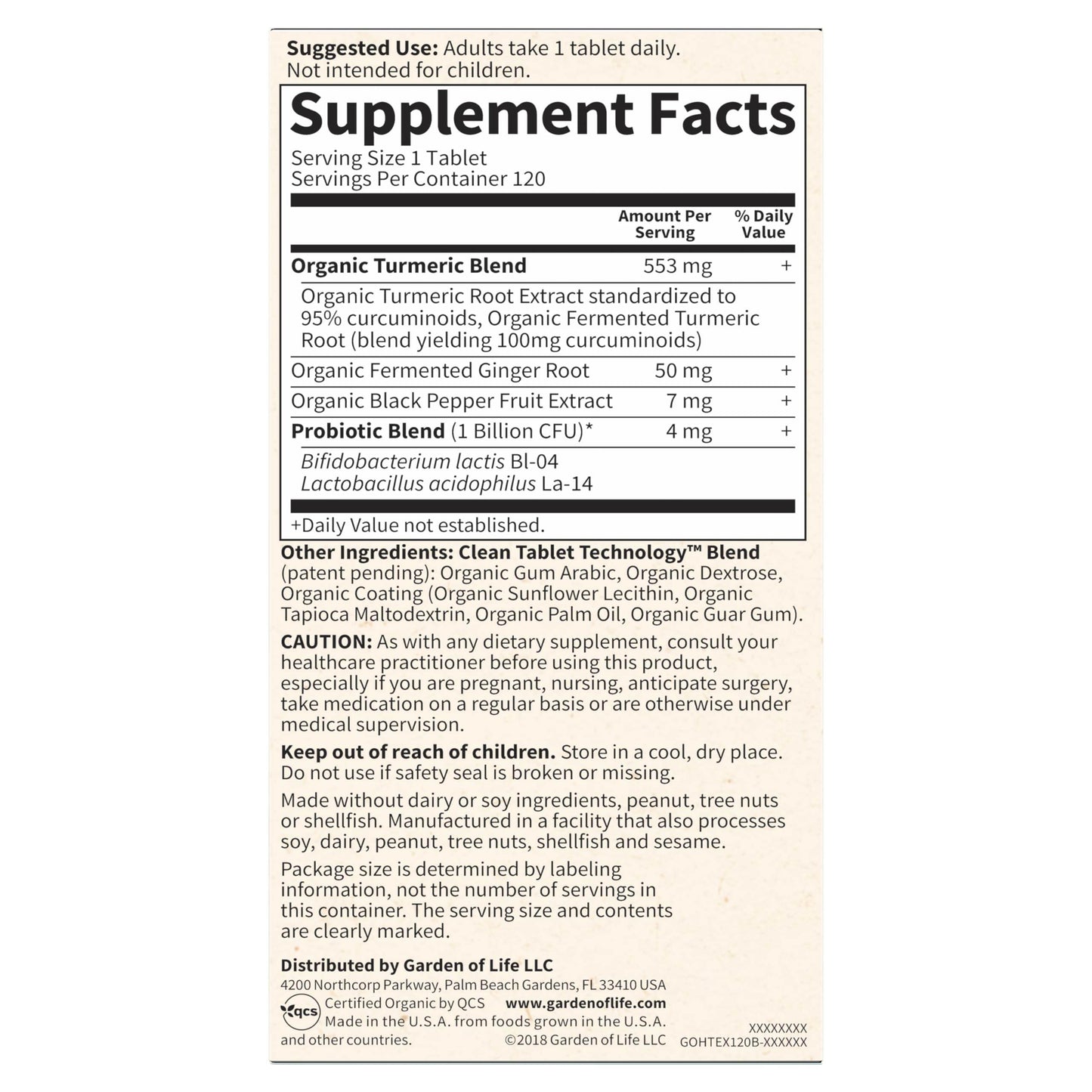 Garden of Life Organics Extra Strength Turmeric Inflammatory Response 120 Tablets-100Mg Curcumin (95% Curcuminoids) Black Pepper, Probiotics, Organic Non-GMO Vegan Gluten Free Herbal Supplement - zenfulharmony.com