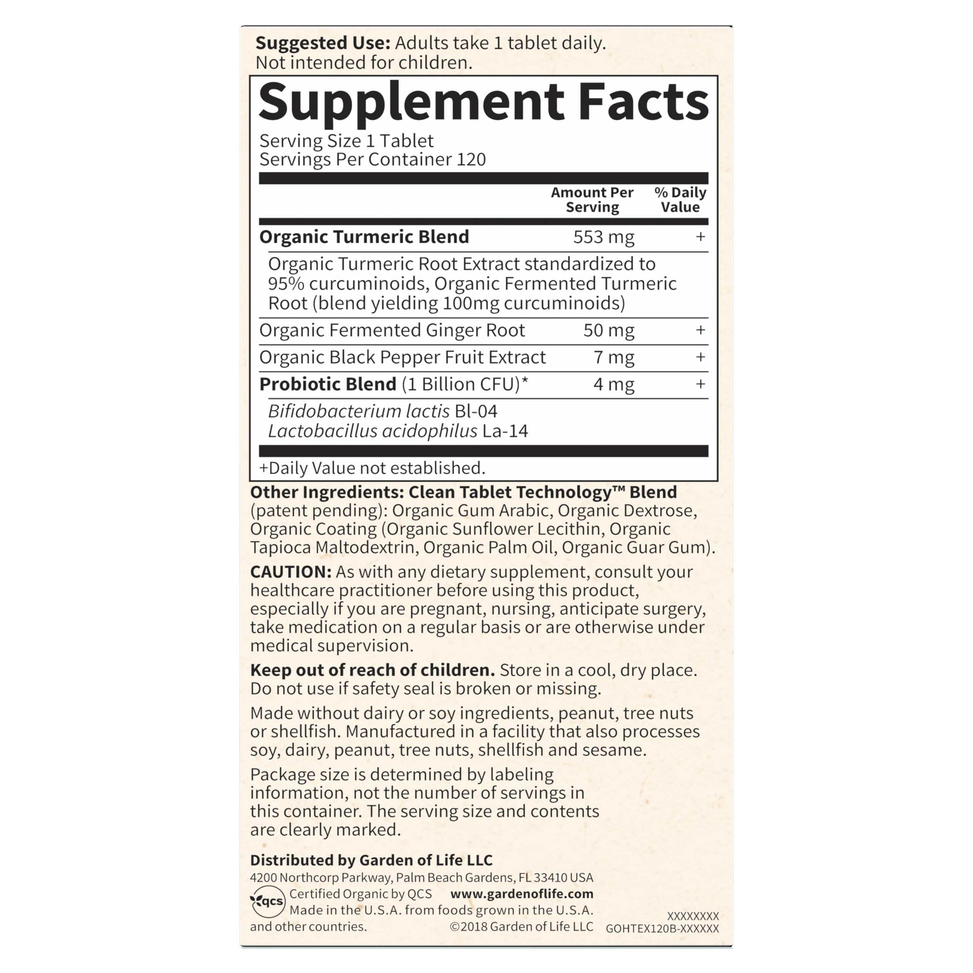 Garden of Life Organics Extra Strength Turmeric Inflammatory Response 120 Tablets-100Mg Curcumin (95% Curcuminoids) Black Pepper, Probiotics, Organic Non-GMO Vegan Gluten Free Herbal Supplement - zenfulharmony.com