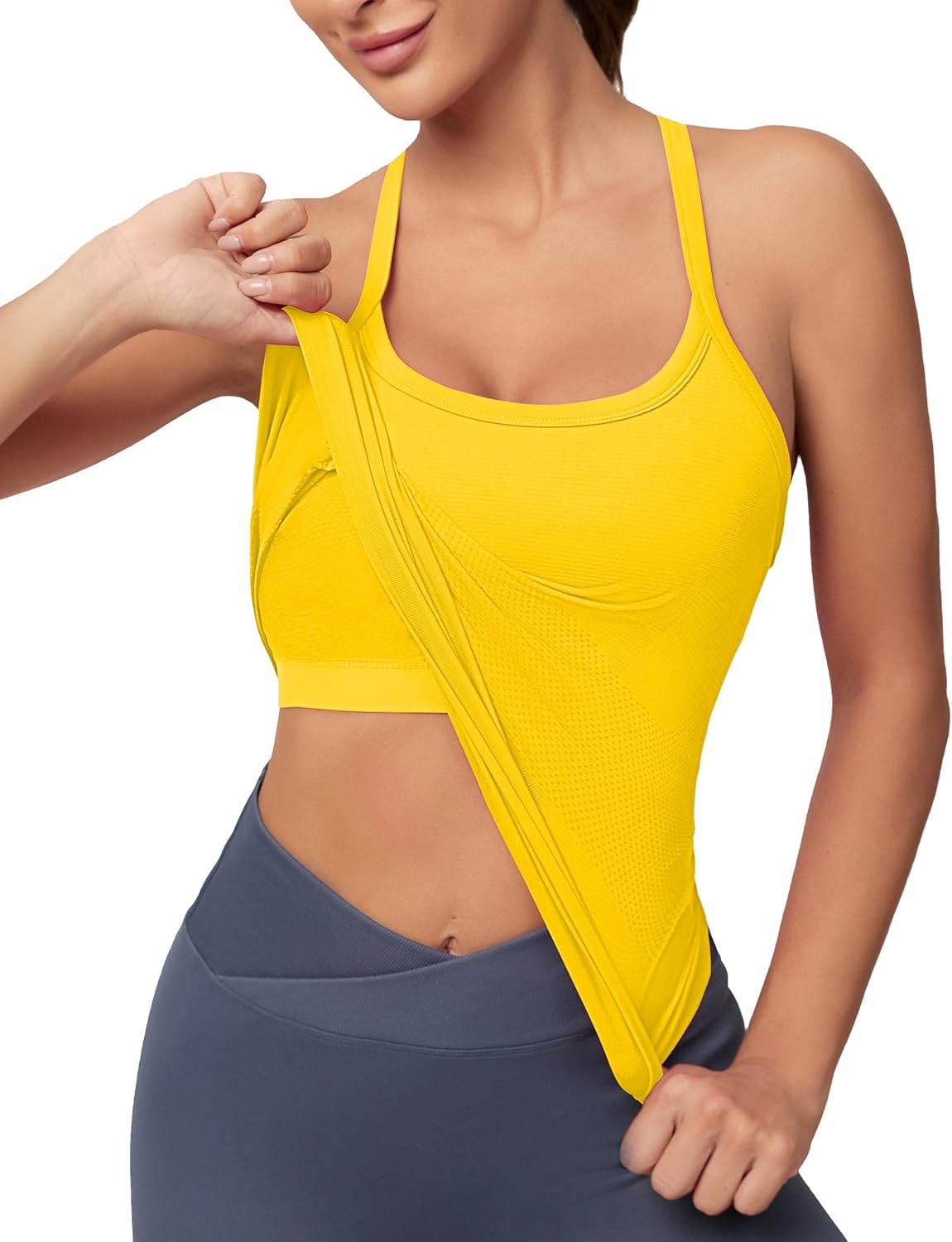 MathCat Workout Tank Tops for Women with Built in Bra, Sleeveless Gym Tops Seamless Racerback Athletic Yoga Shirts - zenfulharmony.com