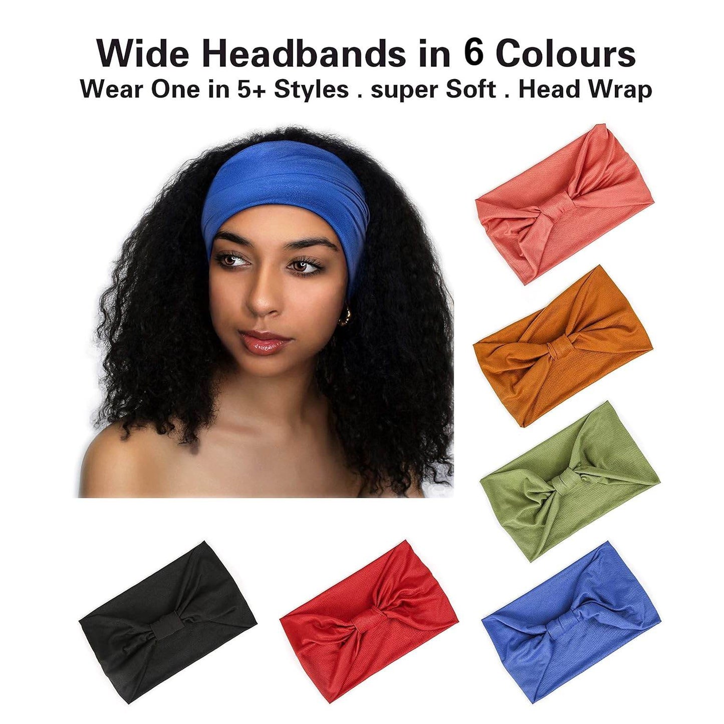 GILI 6 Pack Wide Headbands for Women Non Slip Soft Elastic Hair Bands Yoga Running Sports Workout Gym Head Wraps, Knotted Cotton Cloth African Turbans Bandana (with 6 Pcs Hair Ties) - zenfulharmony.com