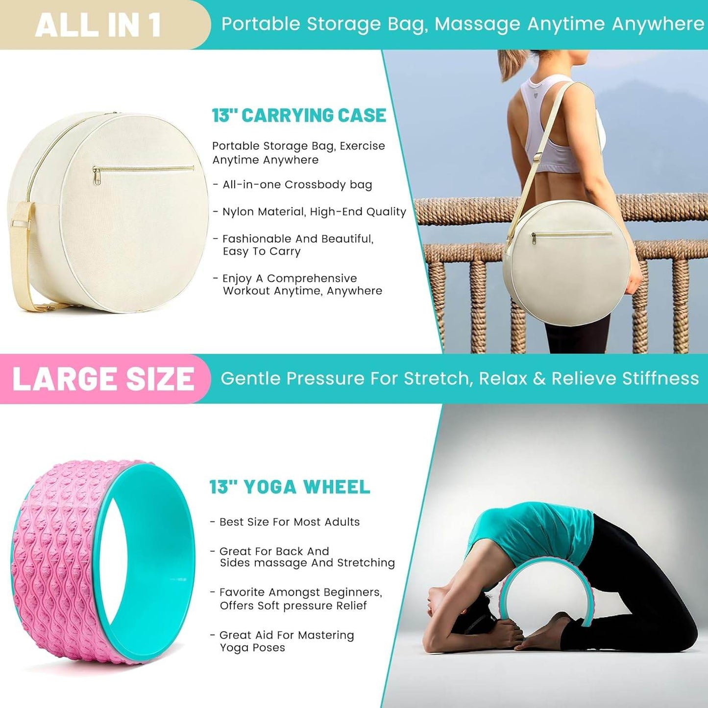 Back Roller Set, Back Roller Foam for Back Pain, Back Wheel for Deep Tissue Massage, Yoga Wheel for Back Pain & Stretching, Back Cracker - zenfulharmony.com