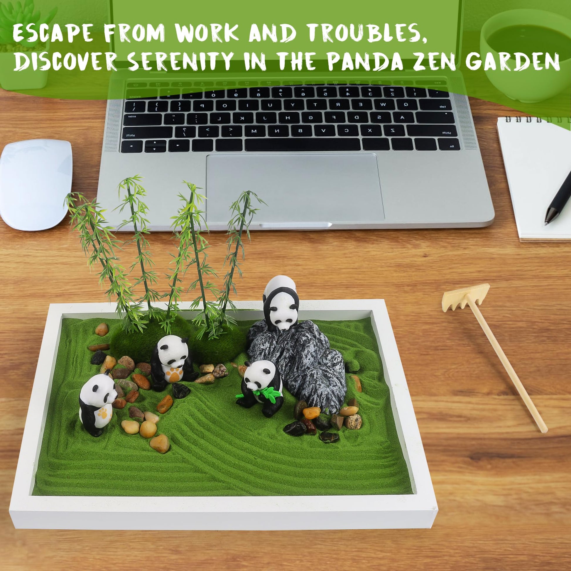 Panda Mini Zen Garden for Desk 11" x 8" Automatic Zen Garden Sand Bowl Japanese Desk Decor Zen Garden Accessories Kit Zen Decor Panda Gifts Rake Home Decor Room Decor - zenfulharmony.com