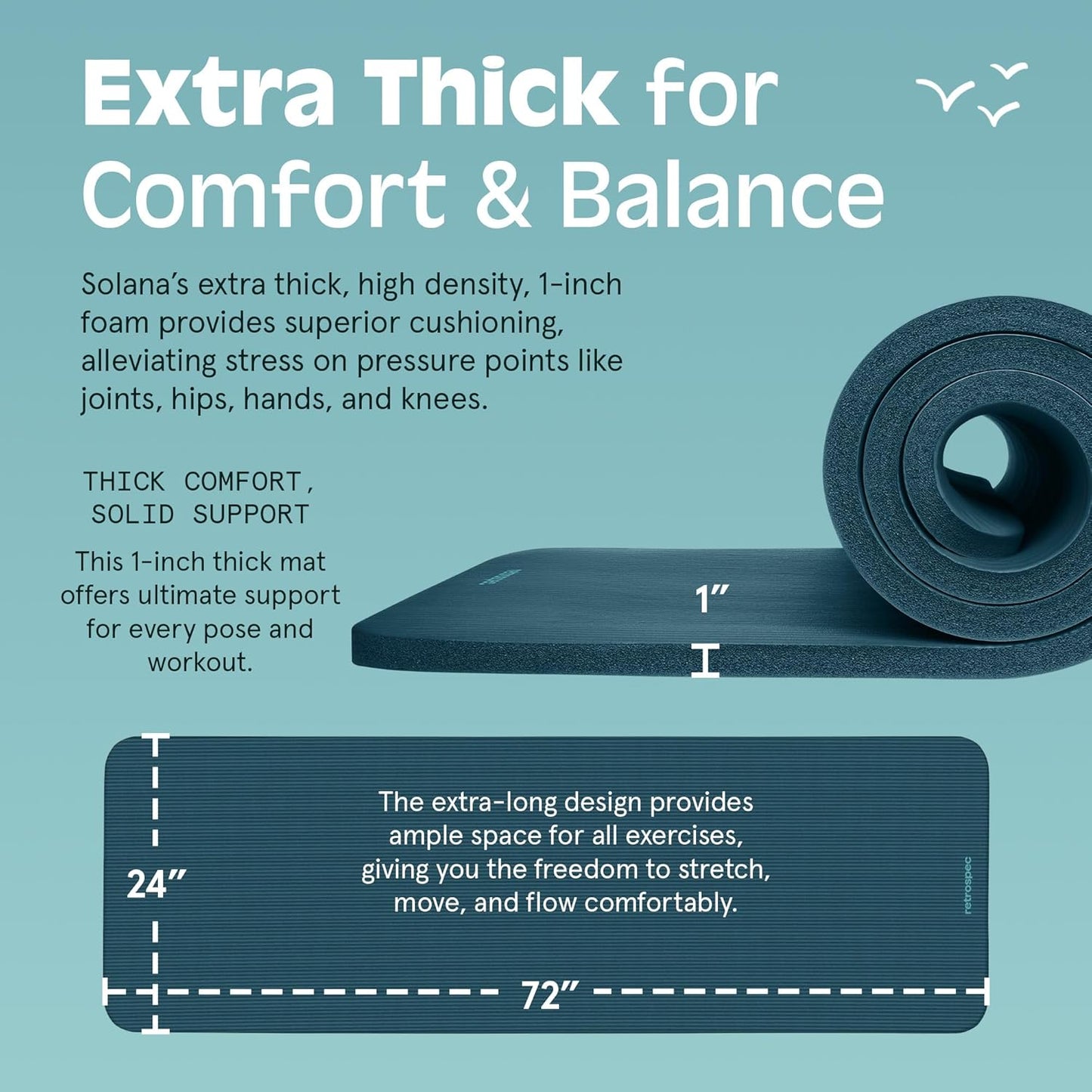 Retrospec Solana Yoga Mat 1" Thick With Nylon Carry Strap for Men & Women - Non Slip Exercise Mat for Home Yoga, Pilates, Stretching, Floor & Fitness Workouts - zenfulharmony.com