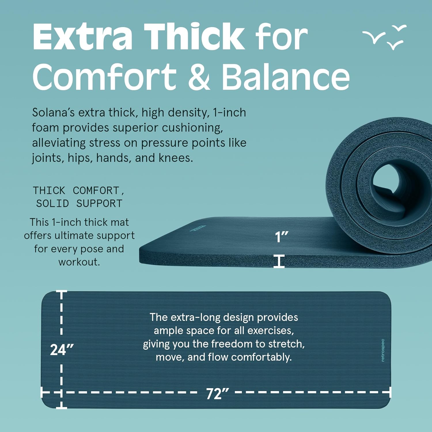 Retrospec Solana Yoga Mat 1" Thick With Nylon Carry Strap for Men & Women - Non Slip Exercise Mat for Home Yoga, Pilates, Stretching, Floor & Fitness Workouts - zenfulharmony.com