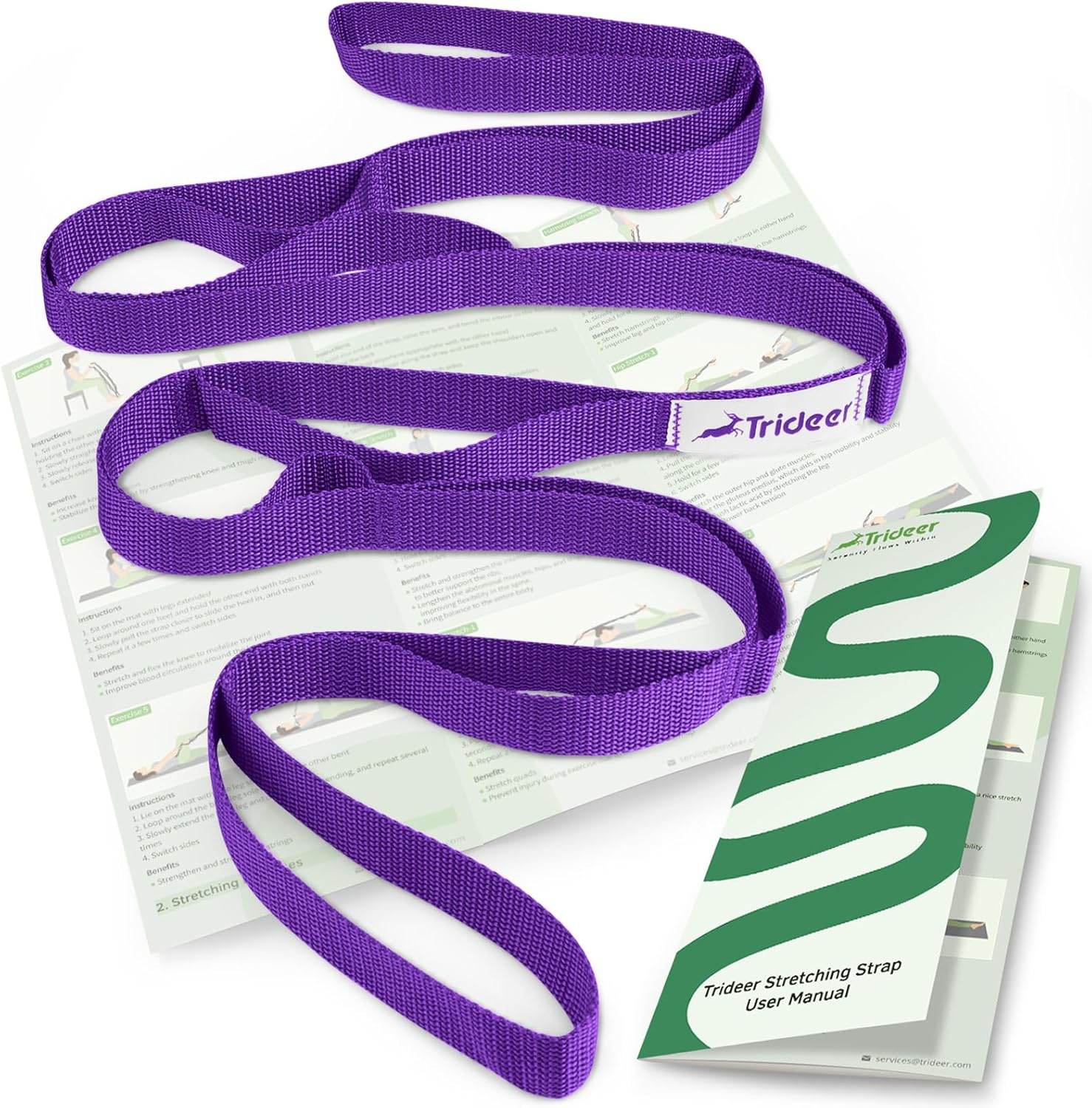 Trideer Stretching Strap Yoga Strap for Physical Therapy, 10 Loops Yoga Straps for Stretching, Non-Elastic Stretch Strap for Pilates, Exercise, Stretch Band for Women & Men with Exercise Book - zenfulharmony.com