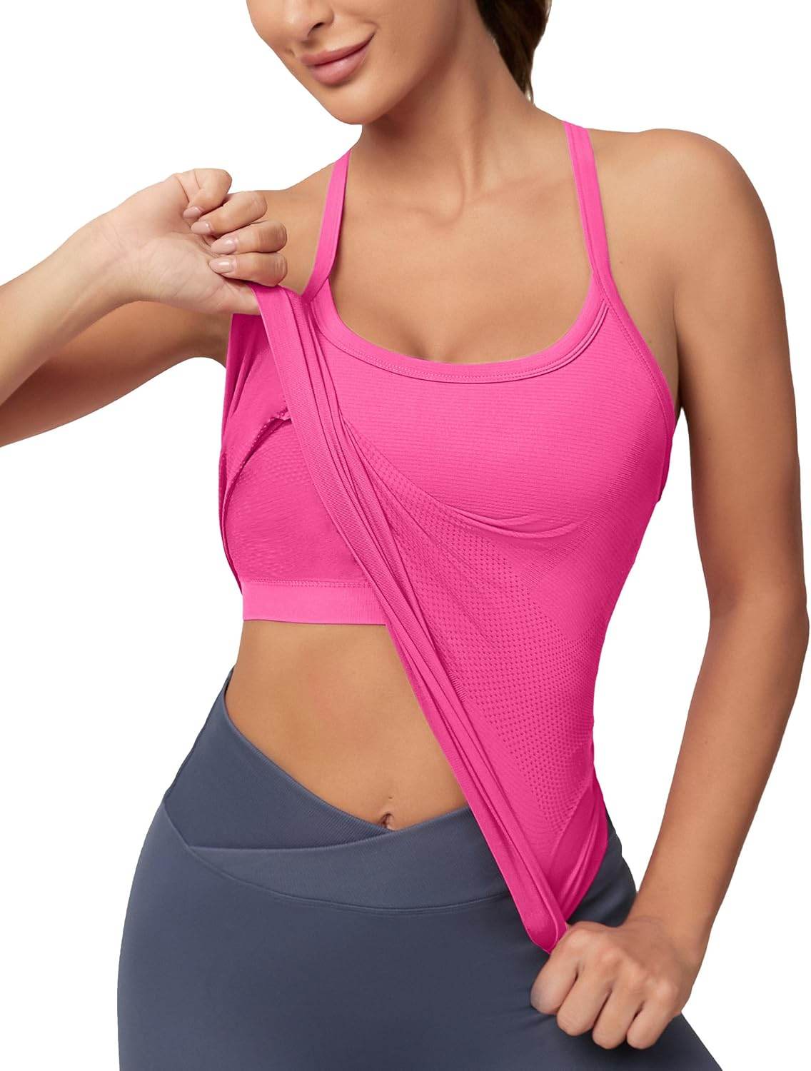 MathCat Workout Tank Tops for Women with Built in Bra, Sleeveless Gym Tops Seamless Racerback Athletic Yoga Shirts - zenfulharmony.com