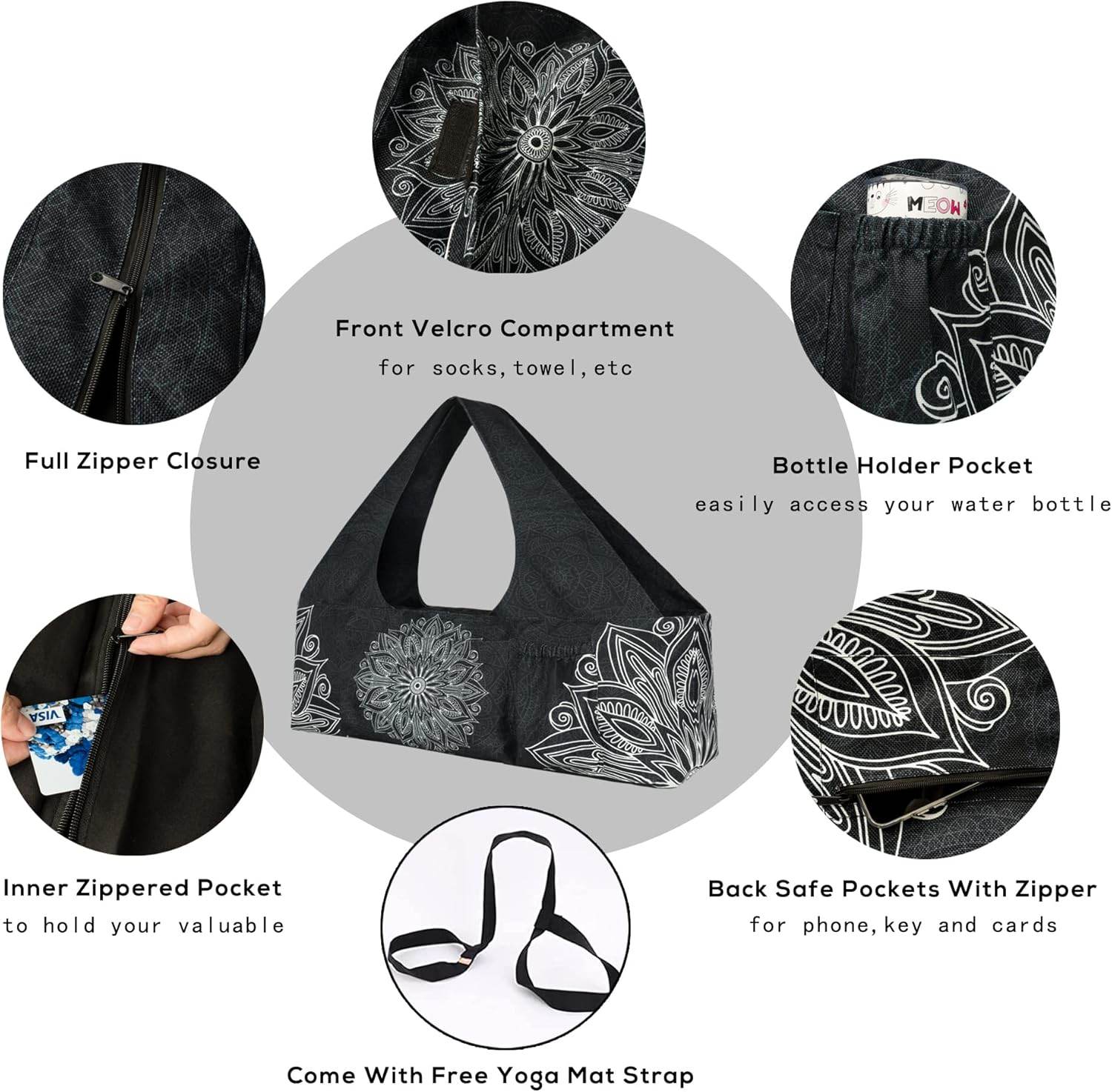 Yoga Mat Bag - Large Yoga Bag with Yoga Mat Strap, Zipper and Pockets - Yoga Bags and Carriers Fits All Your Stuff - Personalized Yoga Mat Bags for Women Fits Most Size Mats - zenfulharmony.com