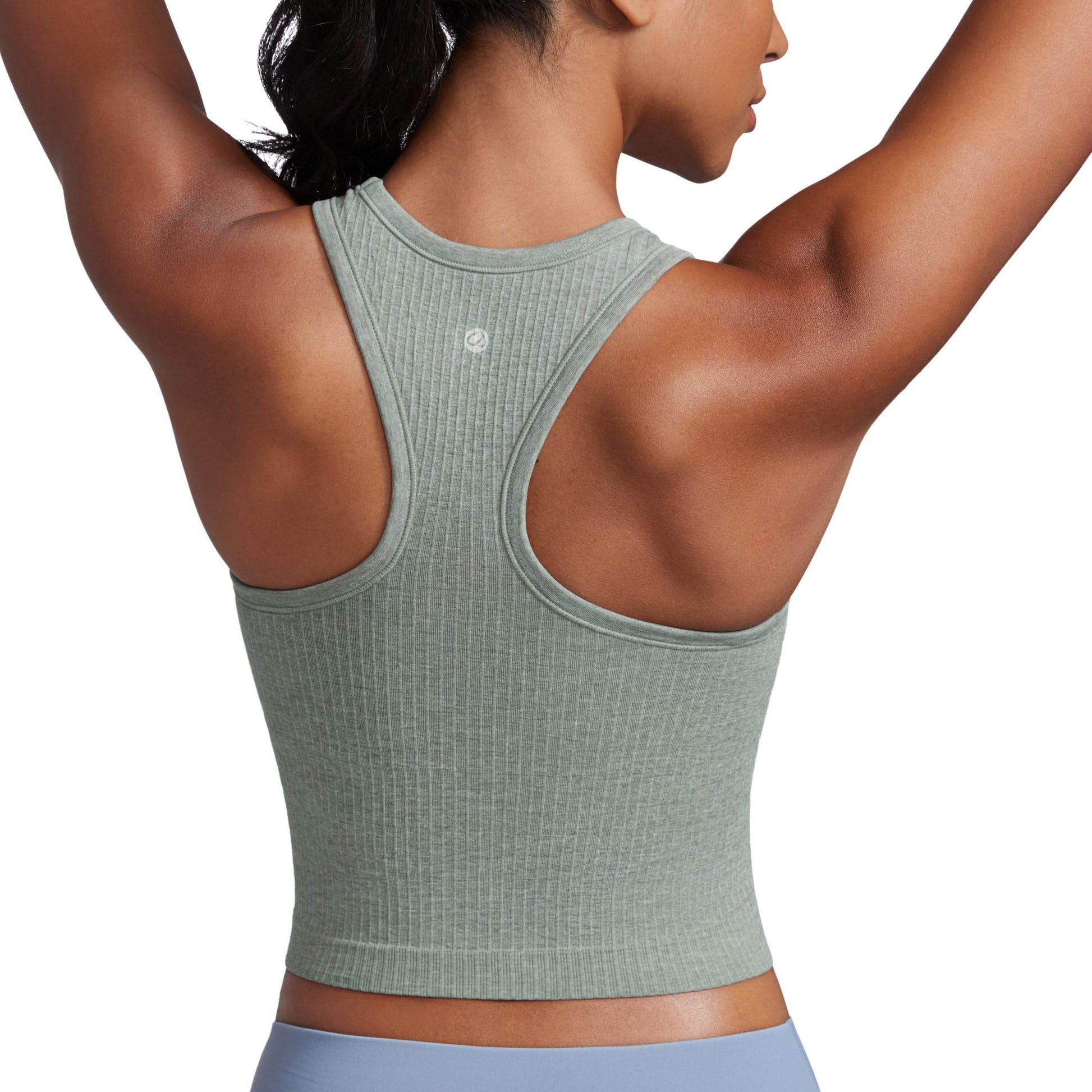 CRZ YOGA Womens Seamless Ribbed Longline High Neck Sports Bra - Racerback Padded Slim Fit Crop Tank Top with Built in Bra Dark Green Heather Medium - zenfulharmony.com