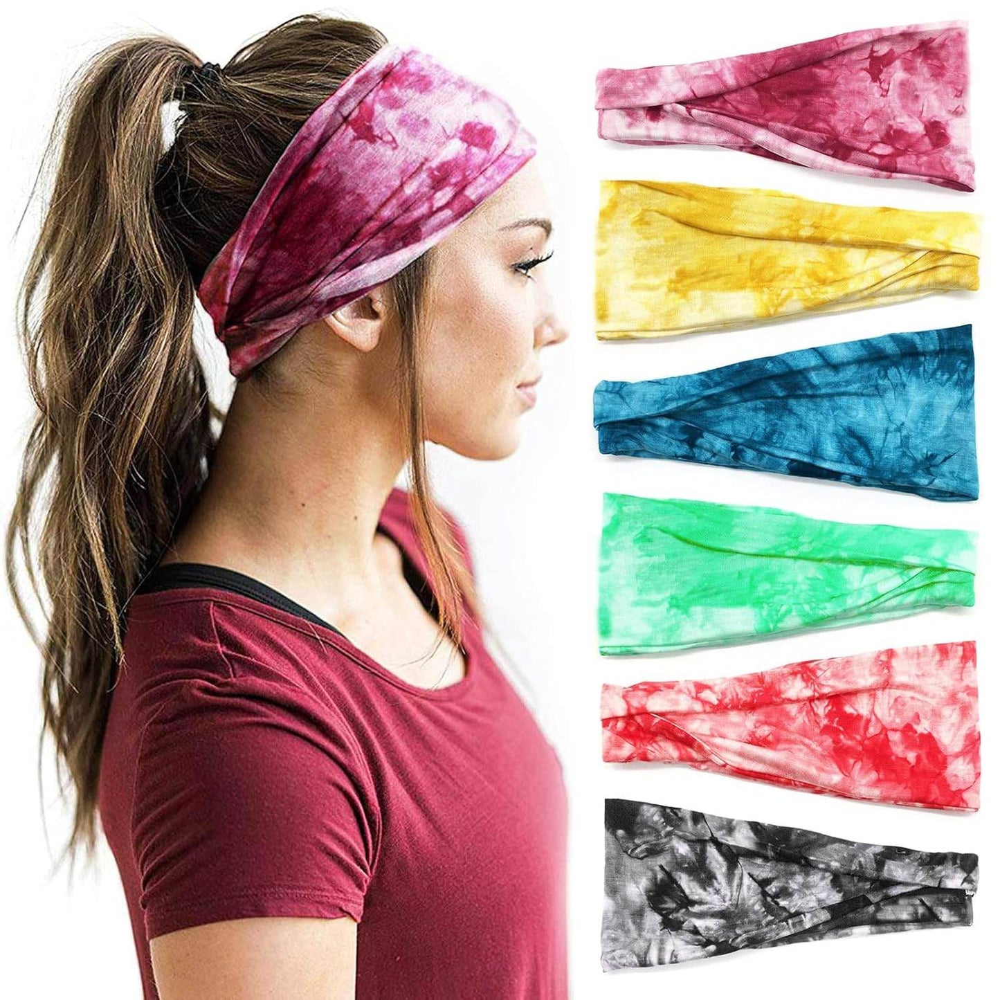 Boho Headbands For Women Fashion Wide Headband Yoga Workout Head Bands Hair Accessories Band 6 Pack - zenfulharmony.com