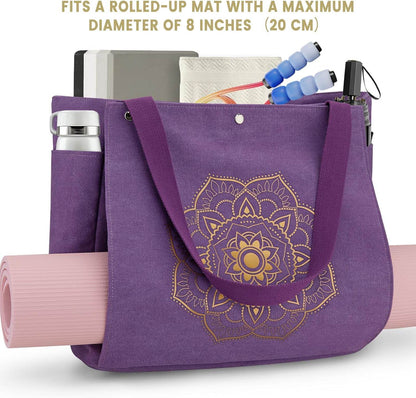 Gonex Yoga Mat Bag, Yoga Gym Bag Tote Bag with Multi Pockets For Women Men, Canvas Yoga Mat Carrier Take in Out Mat Easily For Pilates Travel Workout Office - zenfulharmony.com