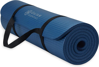 Gaiam Essentials Thick Yoga Mat Fitness & Exercise Mat with Easy-Cinch Yoga Mat Carrier Strap, 72"L x 24"W x 2/5 Inch Thick - zenfulharmony.com
