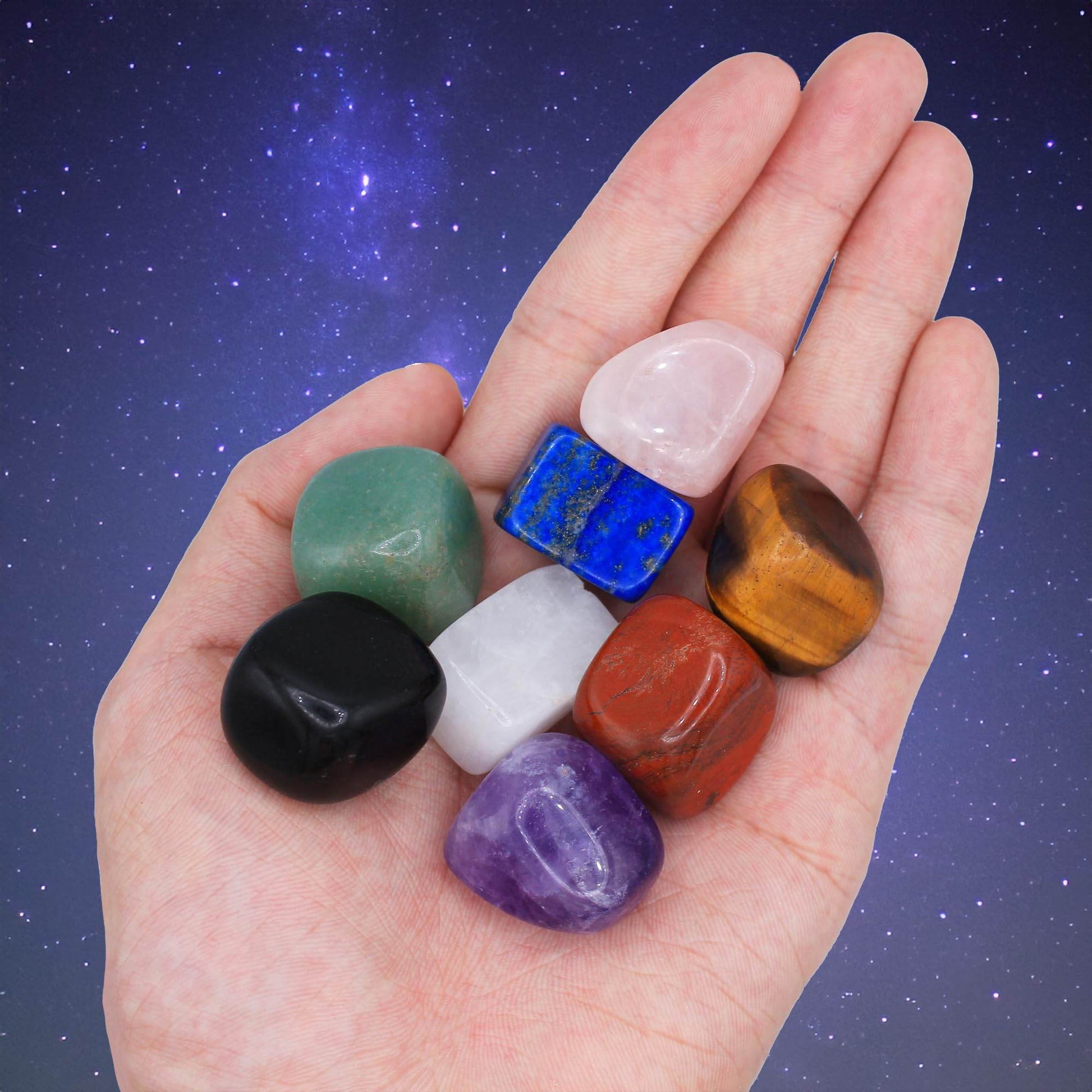 Chakra Stones Set of 7+1, Protection Crystals for Chakra Balancing, Healing Crystals and Stones for Crystal Therapy, Meditation & Reiki, Tumbled & Polished - zenfulharmony.com