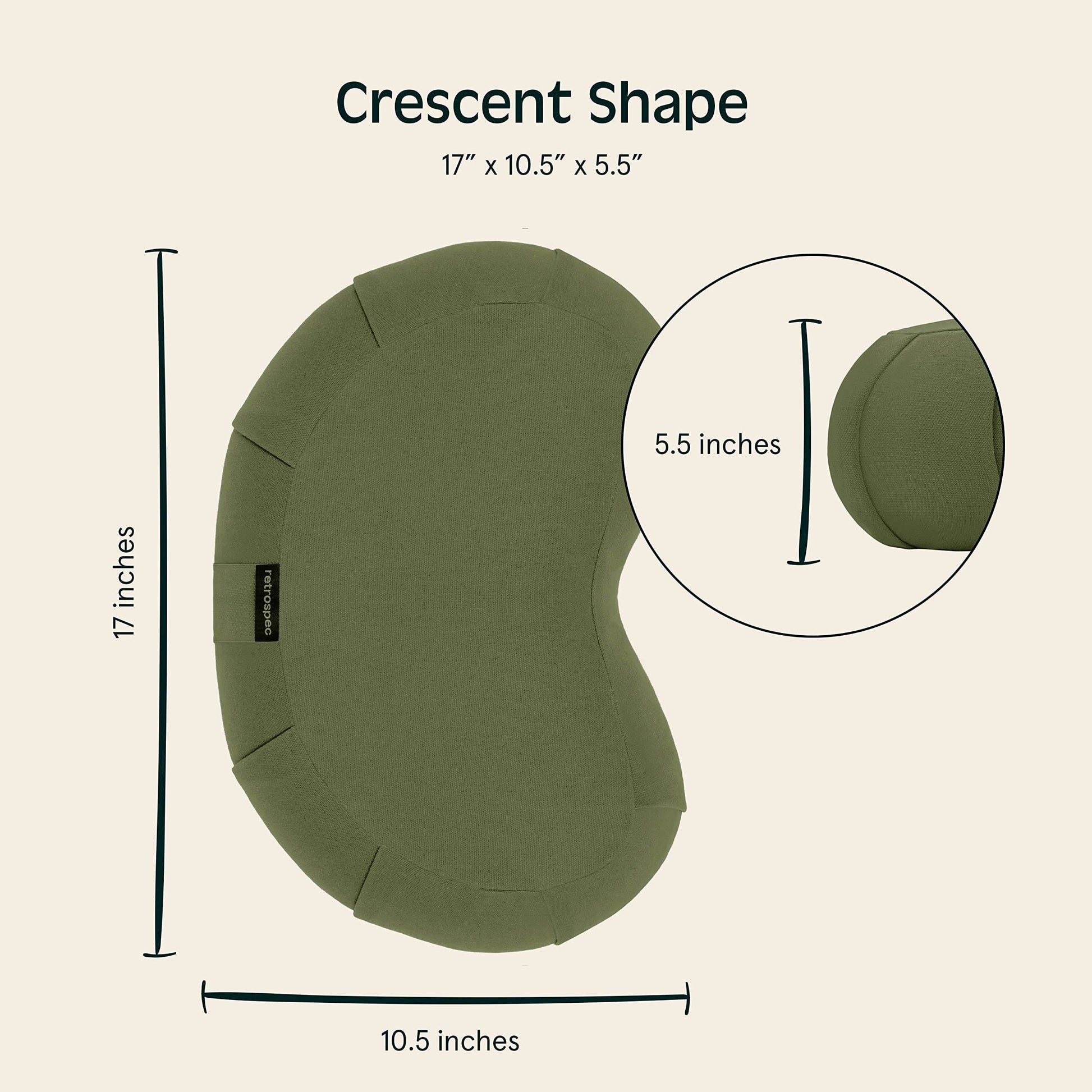 Retrospec Sedona Zafu Meditation Cushion Filled w/Buckwheat Hulls - Yoga Pillow for Meditation Practices - Machine Washable 100% Cotton Cover & Durable Carry Handle; Crescent, Basil - zenfulharmony.com