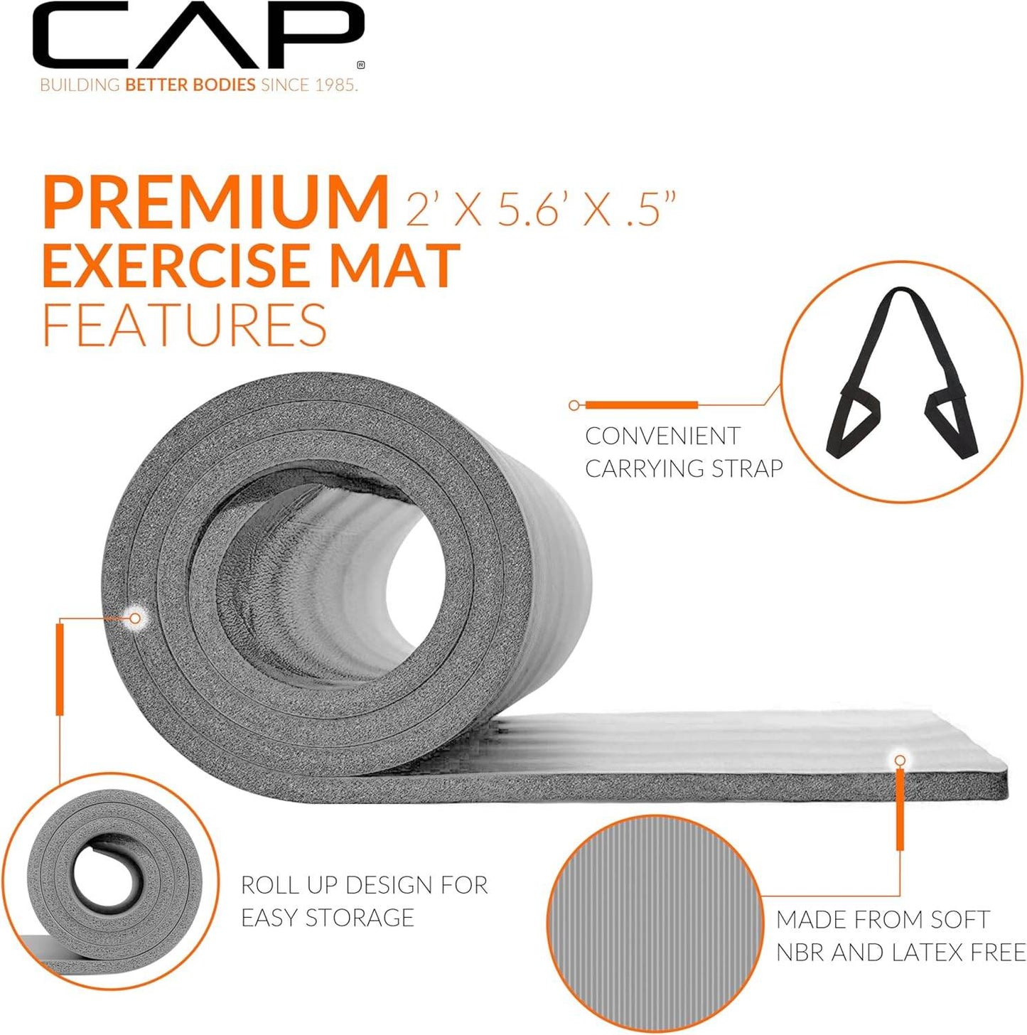 CAP Barbell 1/2-Inch High Density Exercise Yoga Mat with Strap | Multiple Options - zenfulharmony.com