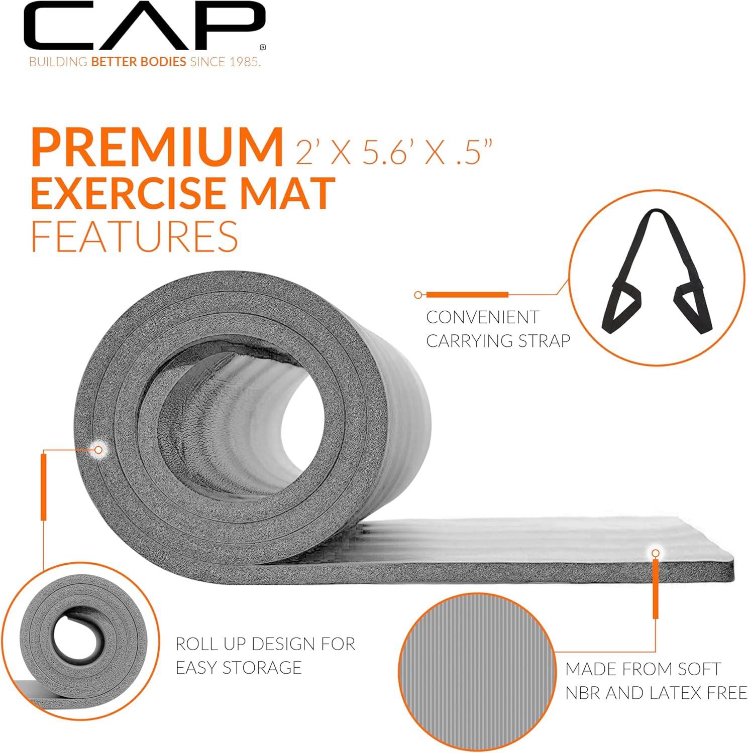 CAP Barbell 1/2-Inch High Density Exercise Yoga Mat with Strap | Multiple Options - zenfulharmony.com