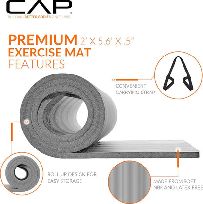 CAP Barbell 1/2-Inch High Density Exercise Yoga Mat with Strap | Multiple Options - zenfulharmony.com