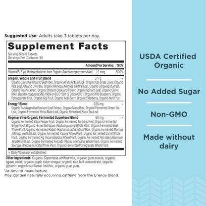 Ancient Nutrition Supergreens Energizer Tablets, Organic Superfood Tablets with Caffeine, Made from Real Fruits, Vegetables and Herbs, for Digestive and Energy Support, 90 Count - zenfulharmony.com