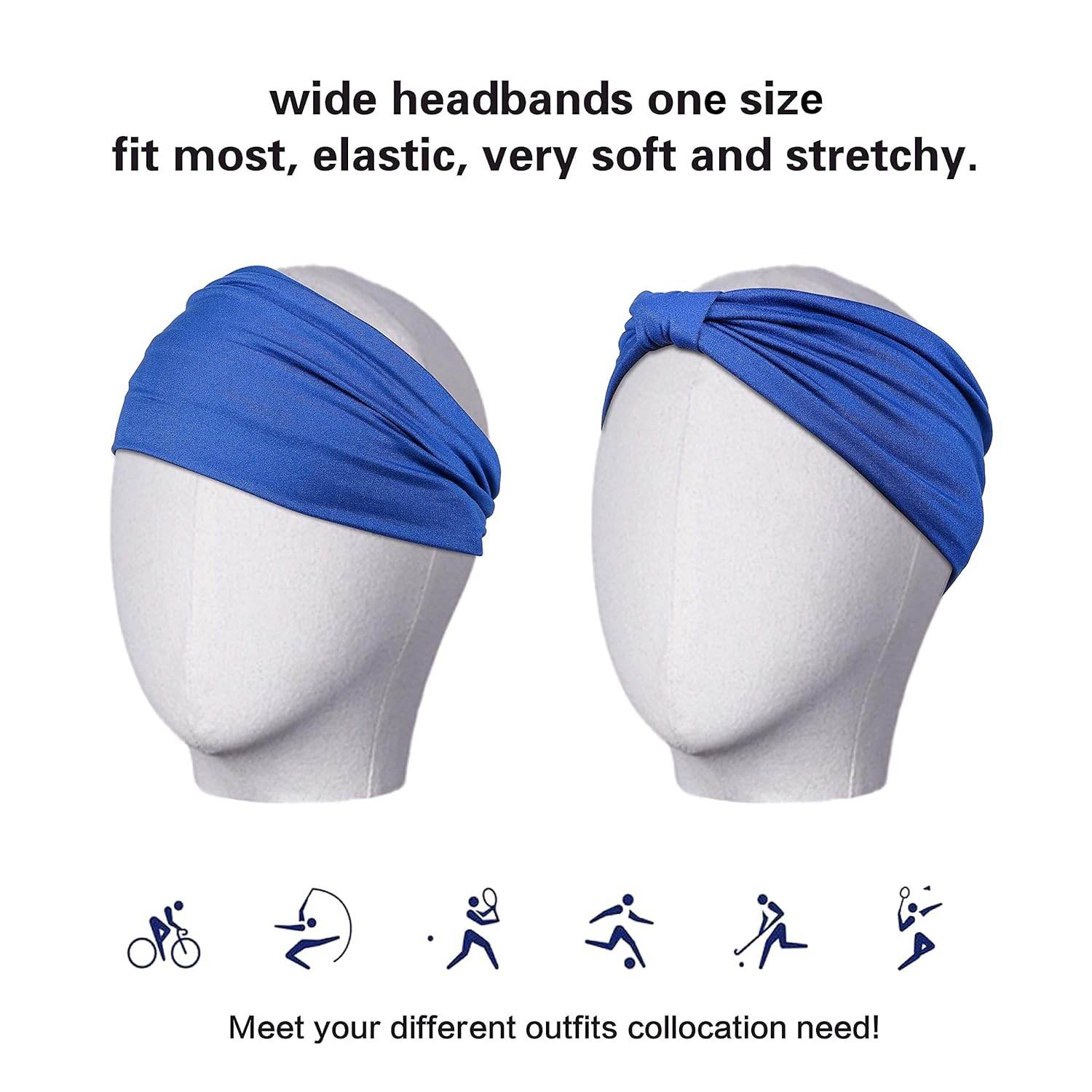 GILI 6 Pack Wide Headbands for Women Non Slip Soft Elastic Hair Bands Yoga Running Sports Workout Gym Head Wraps, Knotted Cotton Cloth African Turbans Bandana (with 6 Pcs Hair Ties) - zenfulharmony.com