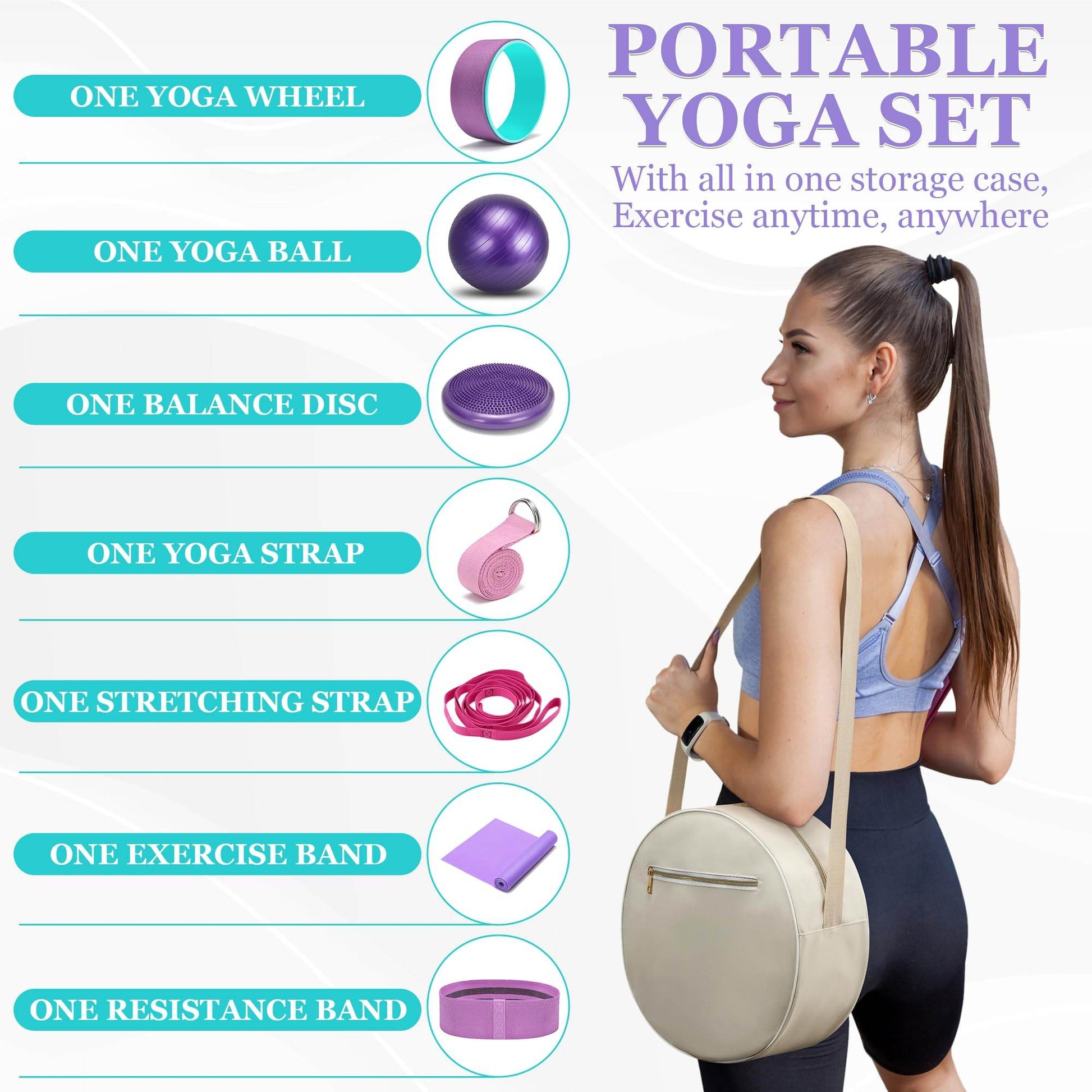 HNCTINNO Yoga Wheel Set, Yoga Wheel For Back Pain & Stretching, Yoga Blocks 2 Pack With Strap, Deep Tissue Relief Massage Back Foam Roller Wheel Cracker, Exercise Balls Physical Therapy, Yoga Ball - zenfulharmony.com