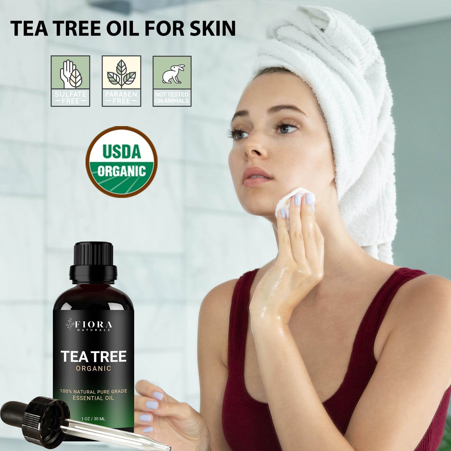 Tea Tree Essential Oil by Fiora Naturals- 100% Pure Organic Oil, for Face, Hair, Skin, Acne, Scalp, Foot and Toenails. Melaleuca Alternifolia, 1 oz /30ml - zenfulharmony.com