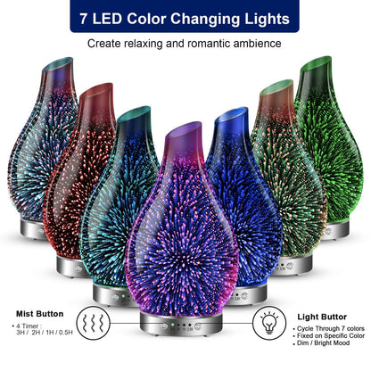 MAXWINER Essential Oil Diffusers Ultrasonic 3D Glass Aromatherapy Diffuser, Auto Shut-Off, Timer Setting, 7 Colors LED Lights Changing for Home, Office, Spa 120ml - zenfulharmony.com