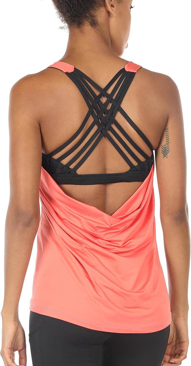 icyzone Women's Open Back Workout Athletic Yoga Tank Tops with Built in Bra - zenfulharmony.com