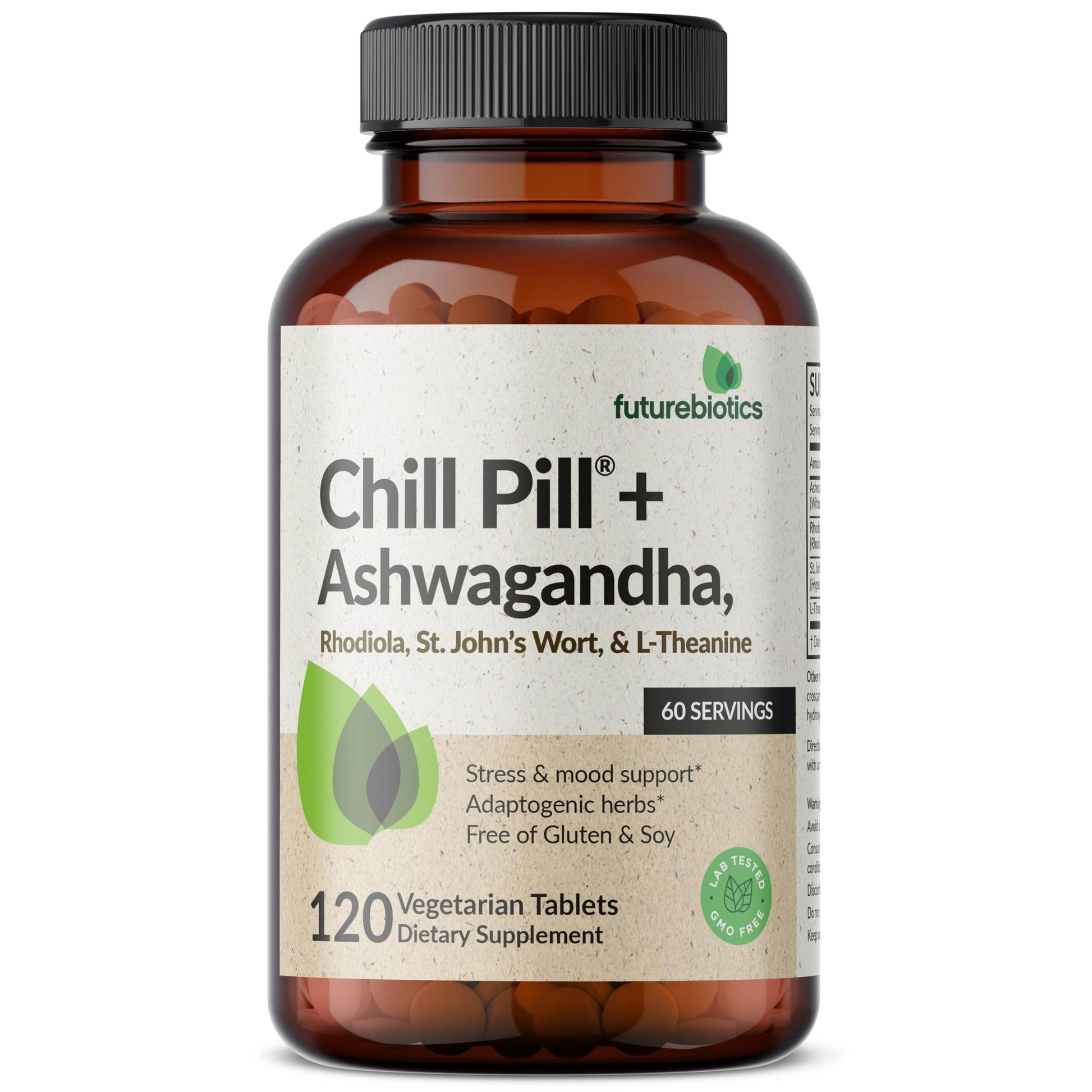 Futurebiotics Chill Pill + Ashwagandha, Rhodiola, St. John’s Wort, & L-Theanine - Non-GMO, 120 Vegetarian Tablets - zenfulharmony.com