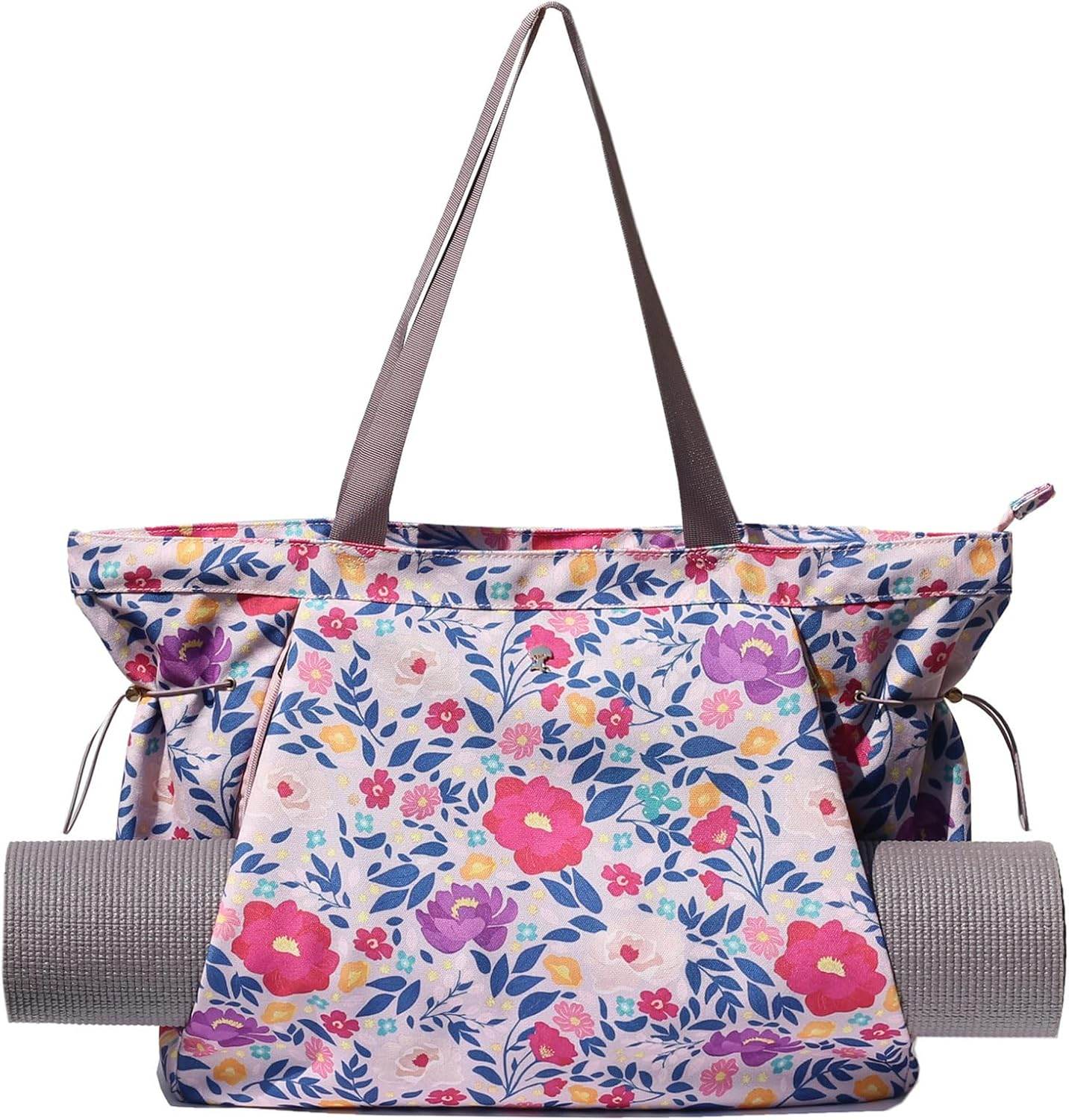 ESVAN Yoga Tote Bag for Women Shoulder Bags Drawstring for Office Workout Travel Carryall Pilates Gym and Beach - zenfulharmony.com