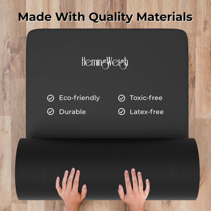 HemingWeigh 1 Inch Extra Thick Non Slip Yoga Mat - Exercise Mats for Home Workouts, Black (70"L x 23"W) - zenfulharmony.com