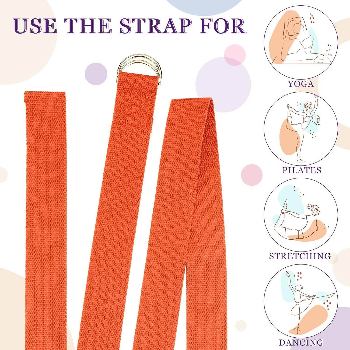 Leyndo 24 Pieces Yoga Strap Stretching Pilates Exercise Adjustable Straps 6 ft Non Elastic Yoga Belt with Adjustable D Ring Buckle for Pilates Gym Workouts Fitness - zenfulharmony.com