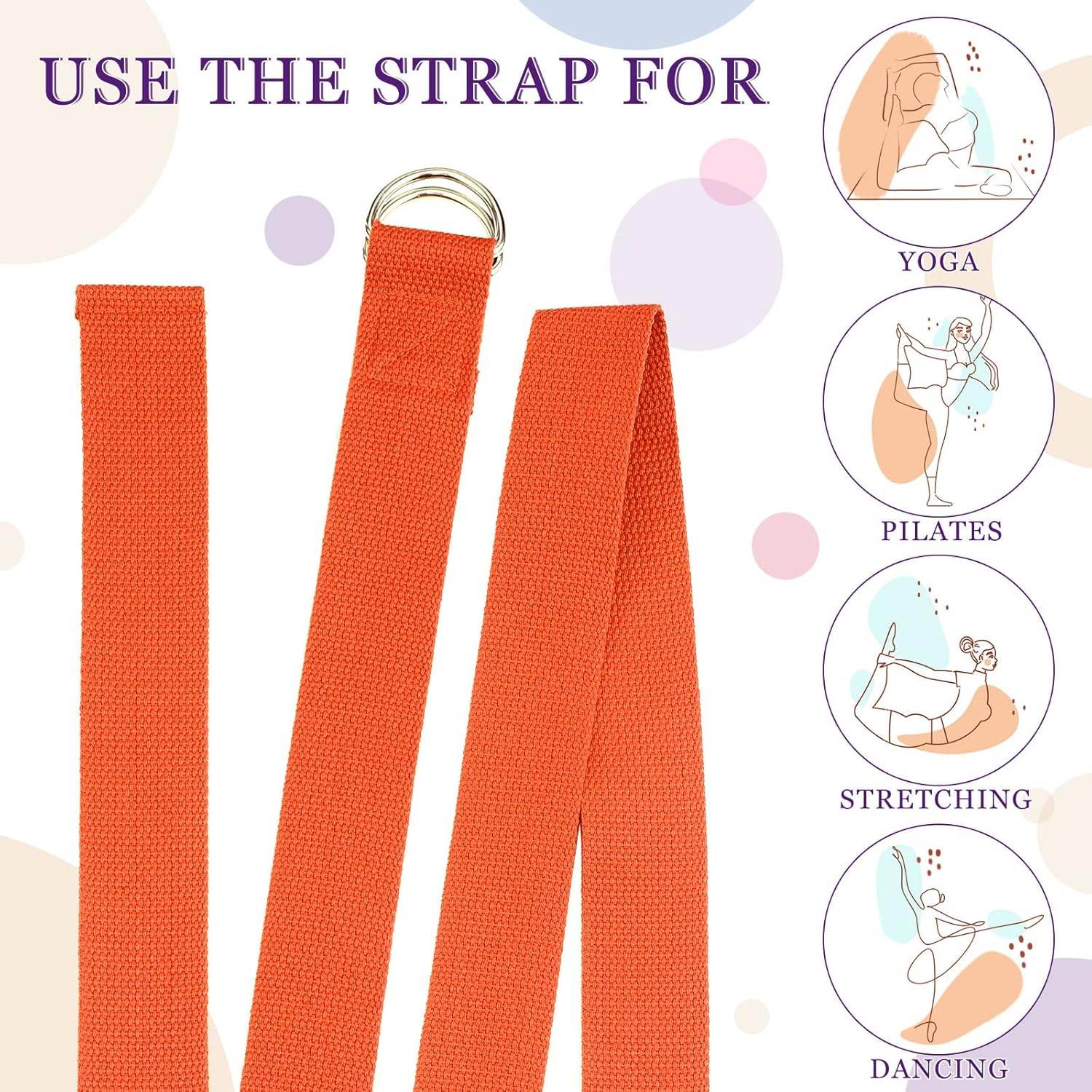 Leyndo 24 Pieces Yoga Strap Stretching Pilates Exercise Adjustable Straps 6 ft Non Elastic Yoga Belt with Adjustable D Ring Buckle for Pilates Gym Workouts Fitness - zenfulharmony.com