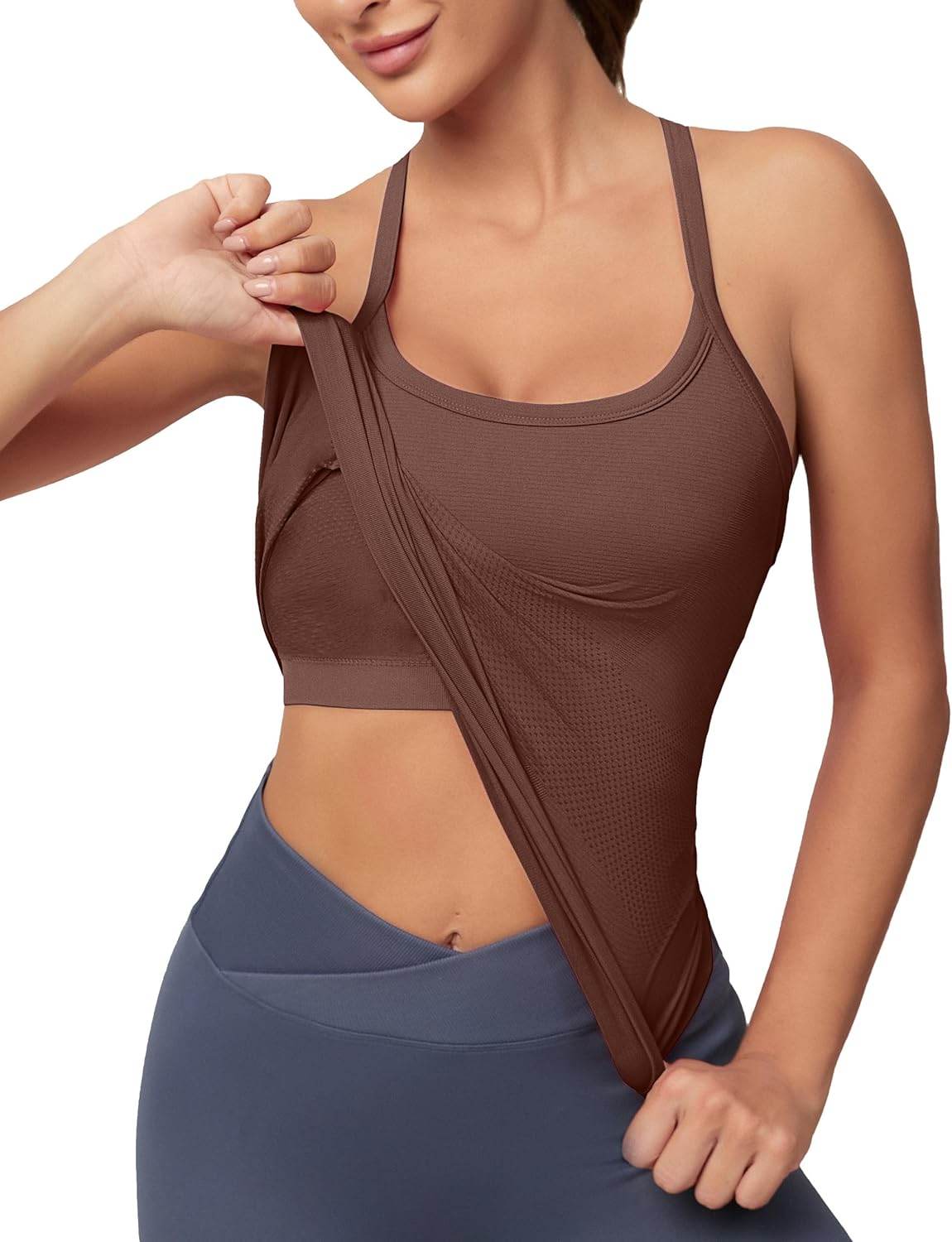 MathCat Workout Tank Tops for Women with Built in Bra, Sleeveless Gym Tops Seamless Racerback Athletic Yoga Shirts - zenfulharmony.com