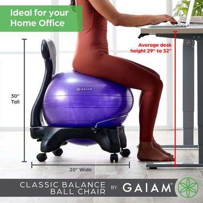 Gaiam Classic Balance Ball Chair – Exercise Stability Yoga Ball Premium Ergonomic Chair for Home and Office, Cool Grey, 24-25" Sitting Height - zenfulharmony.com