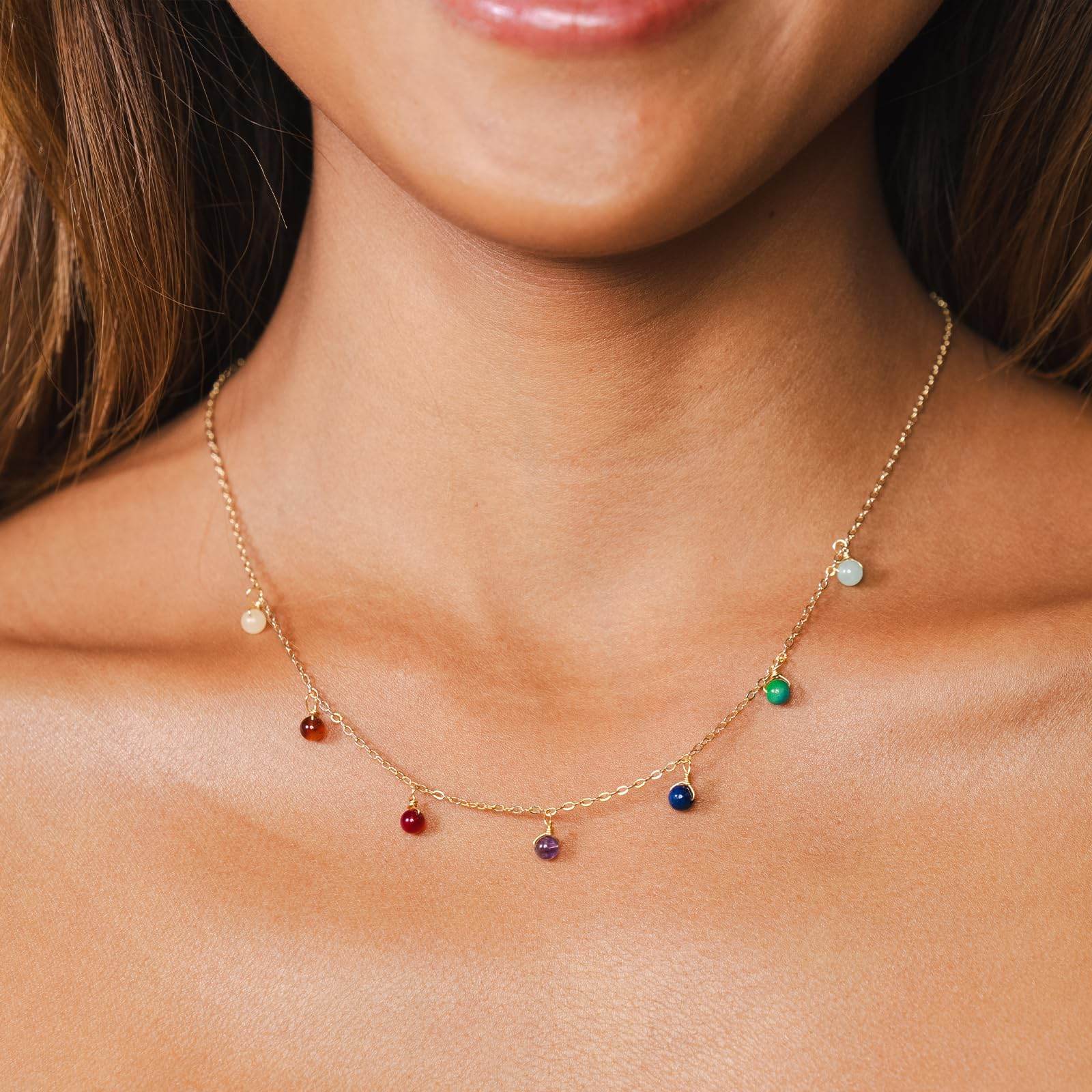 Lotus and Luna Divine Healer Dewdrop Necklace in Gold Energy Chakra Healing Stones (Multicolor Rainbow, Gold) - zenfulharmony.com