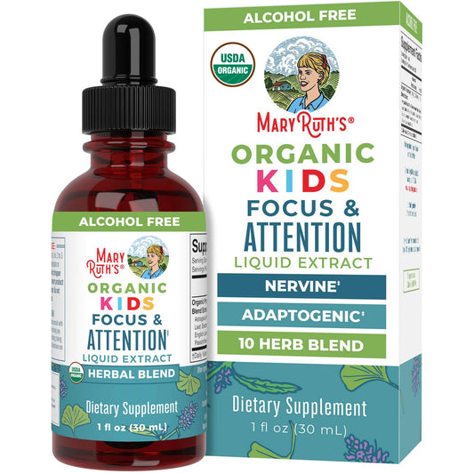 MaryRuth Organics Kids Brain Supplements for Memory and Focus, USDA Organic Drops with Ginkgo Biloba, Rhodiola Root & Licorice Root, Focus & Attention, Calm, Vegan, Non-GMO, Gluten Free, 30 Servings - zenfulharmony.com