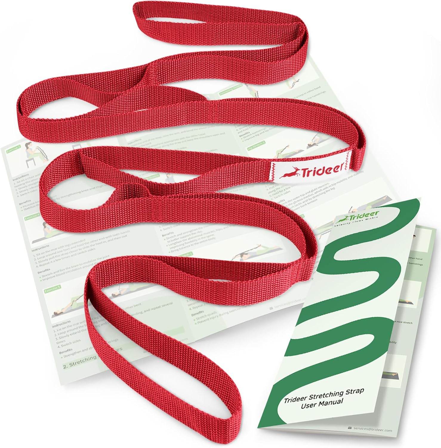 Trideer Stretching Strap Yoga Strap for Physical Therapy, 10 Loops Yoga Straps for Stretching, Non-Elastic Stretch Strap for Pilates, Exercise, Stretch Band for Women & Men with Exercise Book - zenfulharmony.com