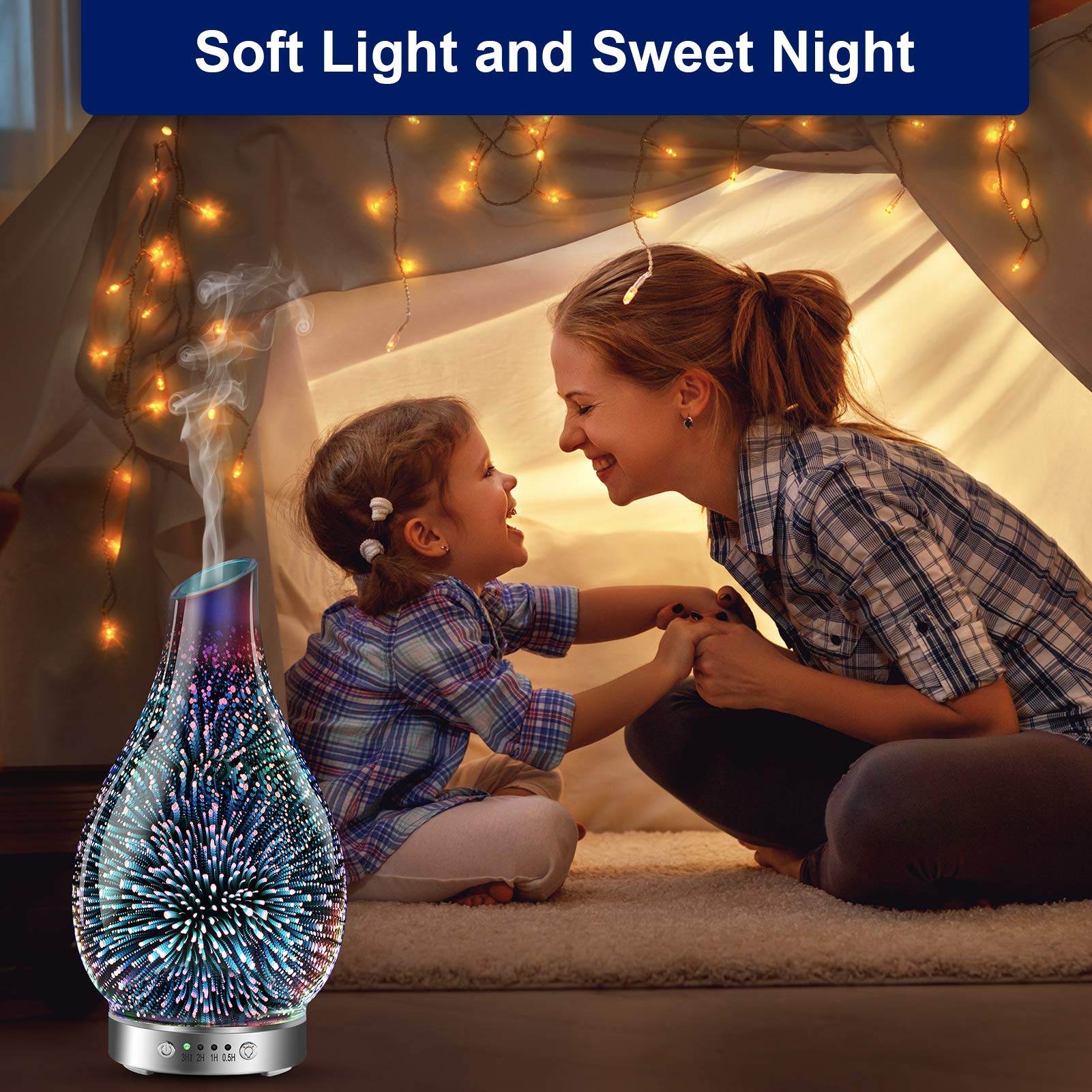 MAXWINER Essential Oil Diffusers Ultrasonic 3D Glass Aromatherapy Diffuser, Auto Shut-Off, Timer Setting, 7 Colors LED Lights Changing for Home, Office, Spa 120ml - zenfulharmony.com