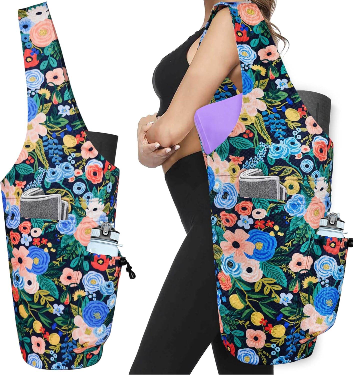 Yoga Mat Bag - Large Opening Long Tote Yoga Mat Carrier Holder Bag with Waterproof Wet Zipper Pocket and Drawstring Water Bottle Pocket - Yoga Bag Fit Most Size Mats - zenfulharmony.com