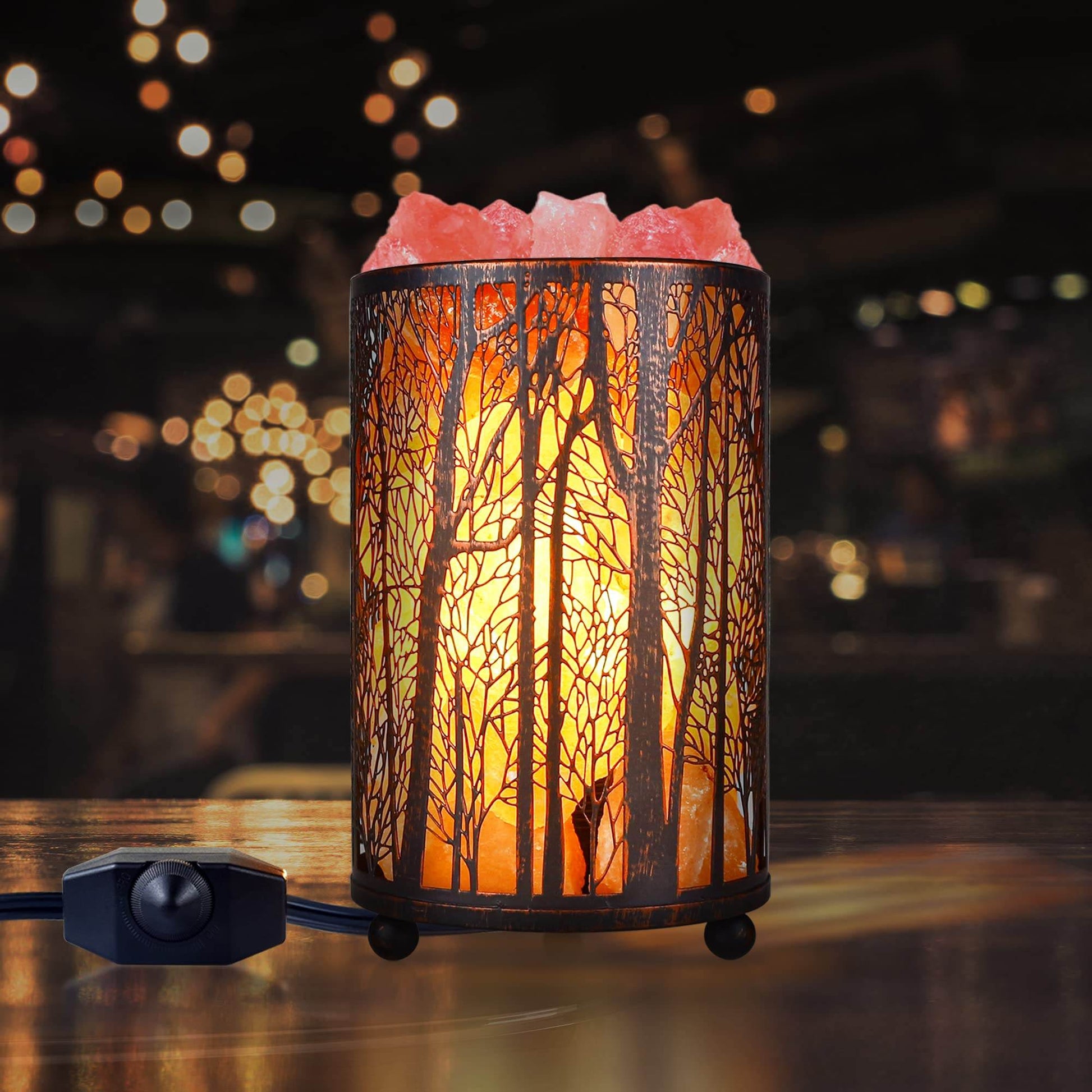 Himalayan Pink Salt Lamp, Natural Salt Rock Lamp with Retro Forest Basket and Dimmer Switch, Romantic Night Light Plug in, Decor Desk Lamp - zenfulharmony.com
