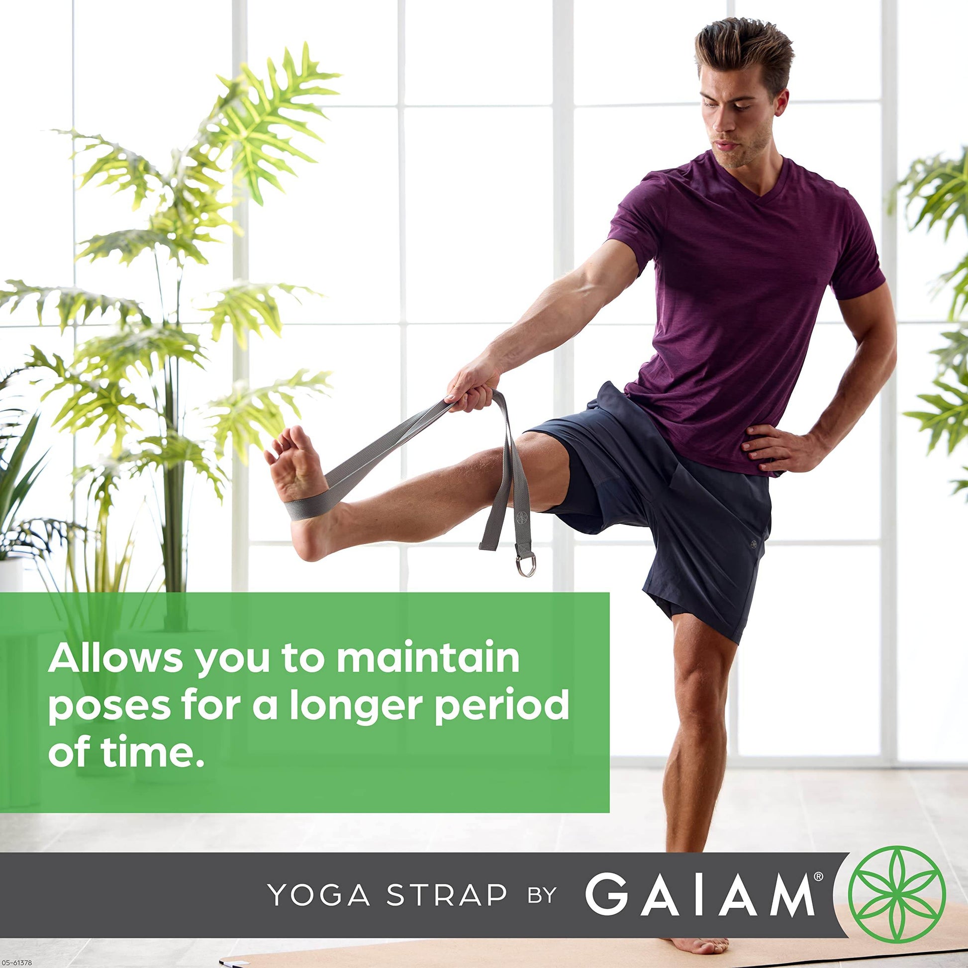 Gaiam Yoga Strap 8ft Stretch Band with Adjustable Metal D-Ring Buckle Loop - Exercise & Fitness Stretching for Yoga, Pilates, Physical Therapy, Dance, Gym Workouts (Black) - zenfulharmony.com