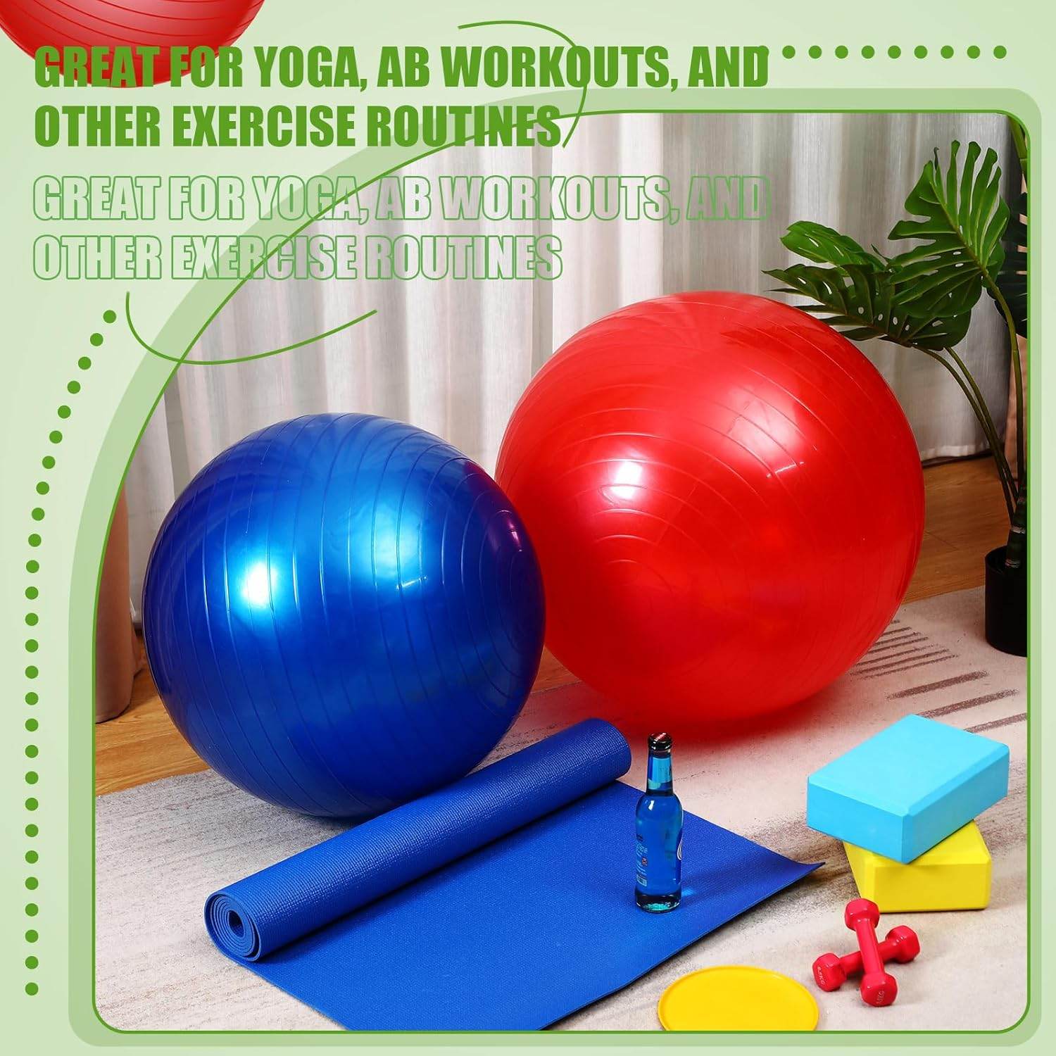 Leyndo 4 Pcs 26 Inch Yoga Exercise Ball Pilates Pregnancy Birthing Fitness Ball with Quick Pump Anti Burst for Improved Posture, Balance, Yoga, Pilates, Training - zenfulharmony.com