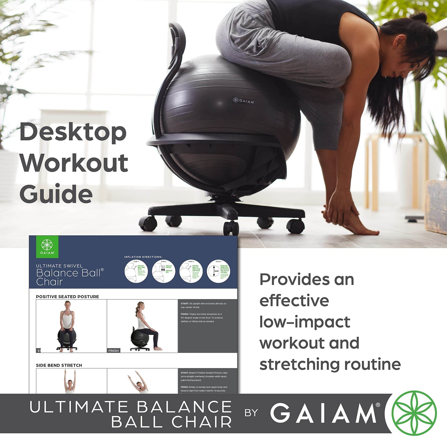 Gaiam Ultimate Balance Ball Chair - Premium Exercise Stability Yoga Ball Ergonomic Chair for Home and Office Desk with Reinforced Base, Air Pump, Exercise Guide, Black - zenfulharmony.com