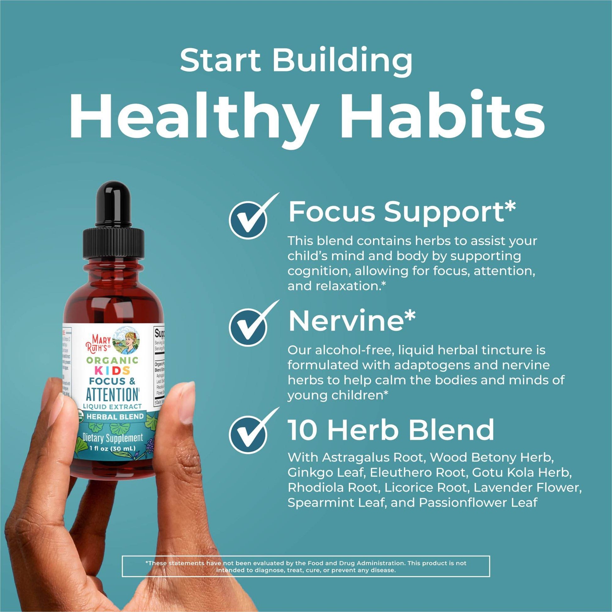 MaryRuth Organics Kids Brain Supplements for Memory and Focus, USDA Organic Drops with Ginkgo Biloba, Rhodiola Root & Licorice Root, Focus & Attention, Calm, Vegan, Non-GMO, Gluten Free, 30 Servings - zenfulharmony.com
