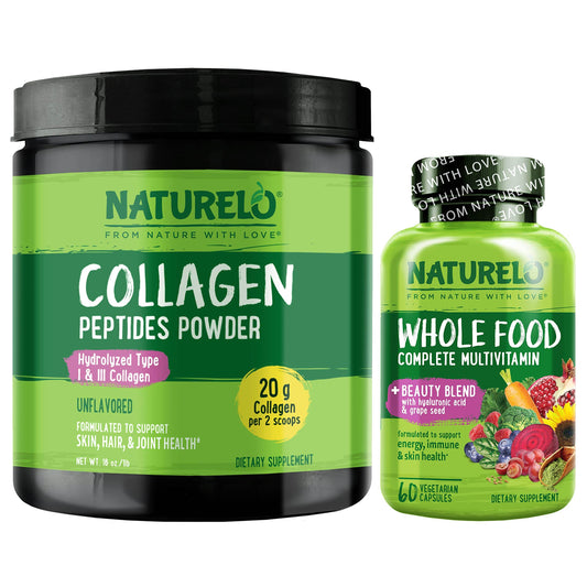 NATURELO Whole Food Beauty Multivitamin, 60 Count Collagen Peptide Powder, 45 Servings - zenfulharmony.com