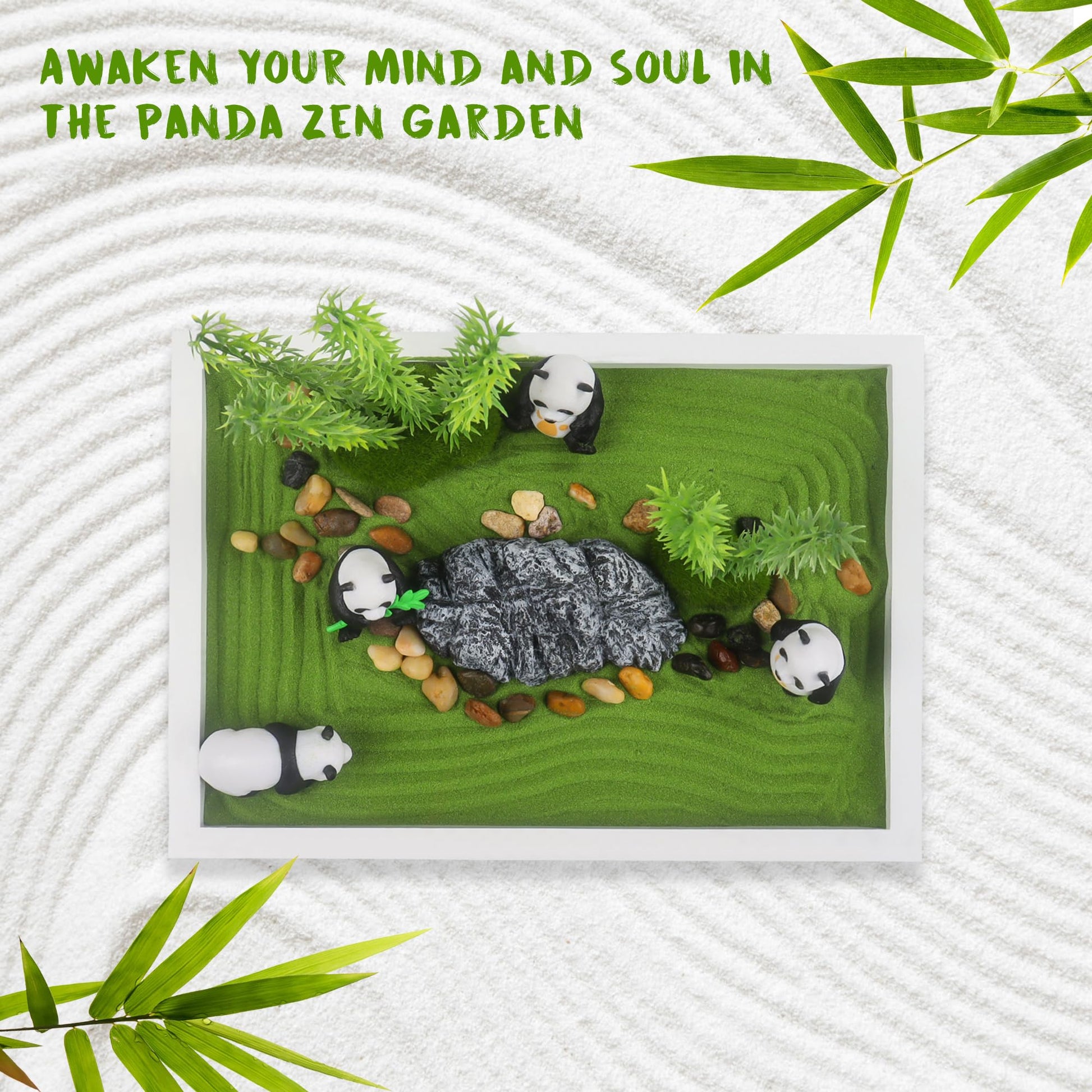 Panda Mini Zen Garden for Desk 11" x 8" Automatic Zen Garden Sand Bowl Japanese Desk Decor Zen Garden Accessories Kit Zen Decor Panda Gifts Rake Home Decor Room Decor - zenfulharmony.com