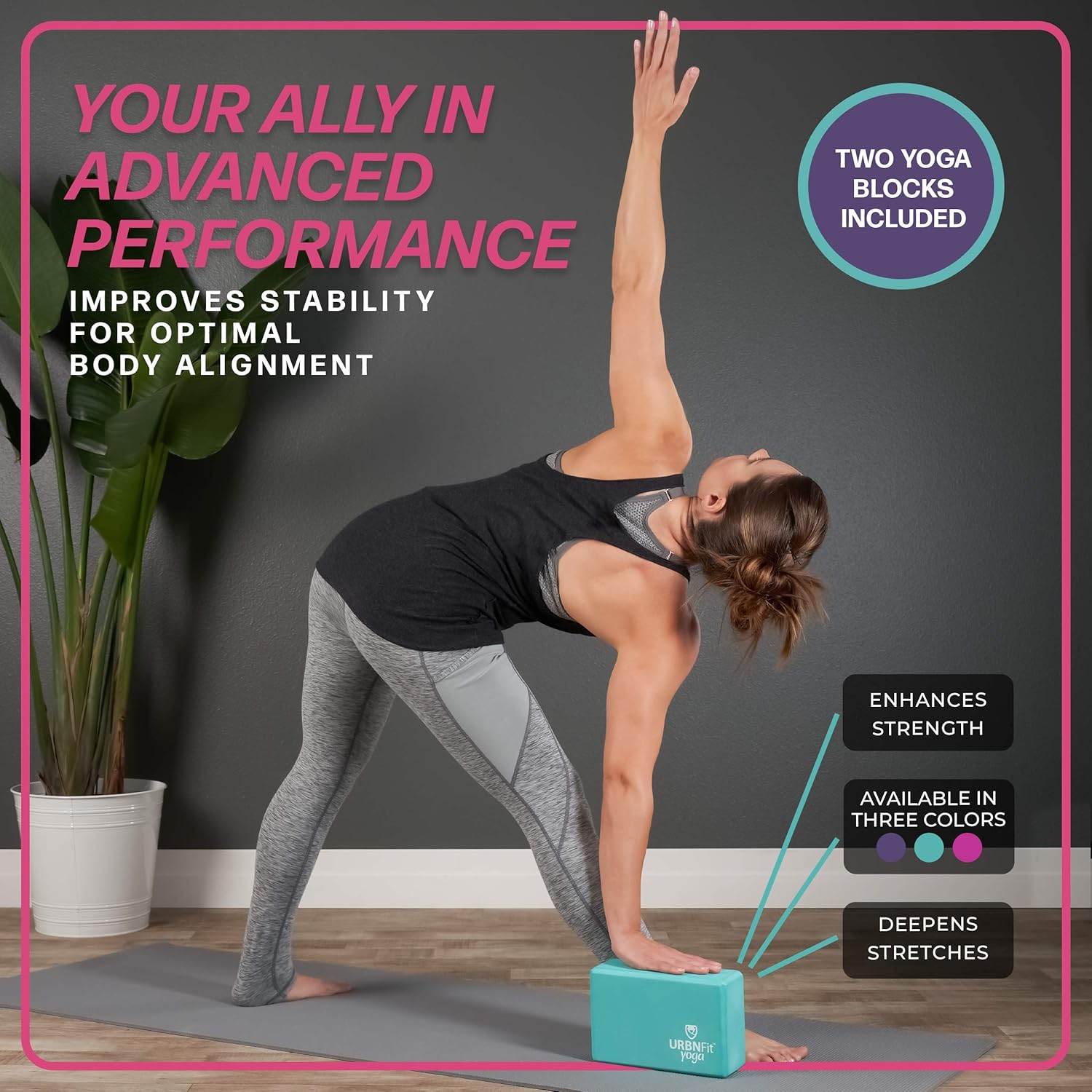 URBNFit Yoga Blocks 2 Pack - Sturdy Foam Yoga Block Set with Strap for Exercise, Pilates Workout, Stretching, Meditation, Stability - High Density Non Slip Brick, Fitness Accessories - zenfulharmony.com