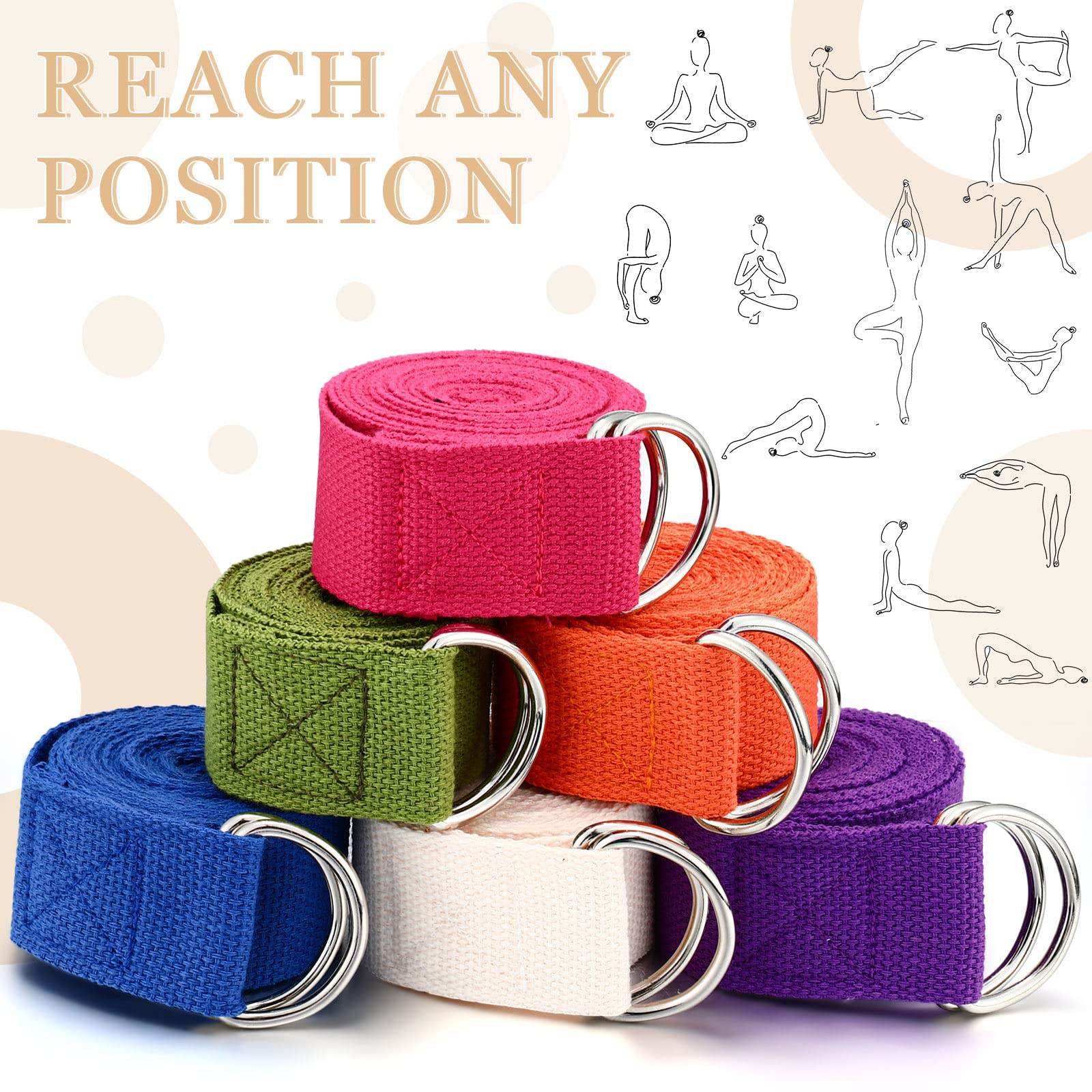 6 Pcs Yoga Strap for Stretching 8 Ft Yoga Exercise Adjustable Straps Yoga Bands with Safe Adjustable D Ring Buckle for Pilates Gym Workouts Yoga Fitness Improves Sitting Posture (Bright Color) - zenfulharmony.com