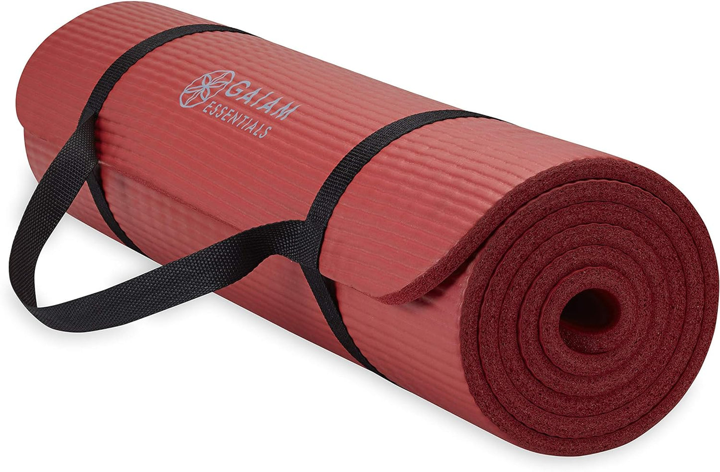 Gaiam Essentials Thick Yoga Mat Fitness & Exercise Mat with Easy-Cinch Yoga Mat Carrier Strap, 72"L x 24"W x 2/5 Inch Thick - zenfulharmony.com